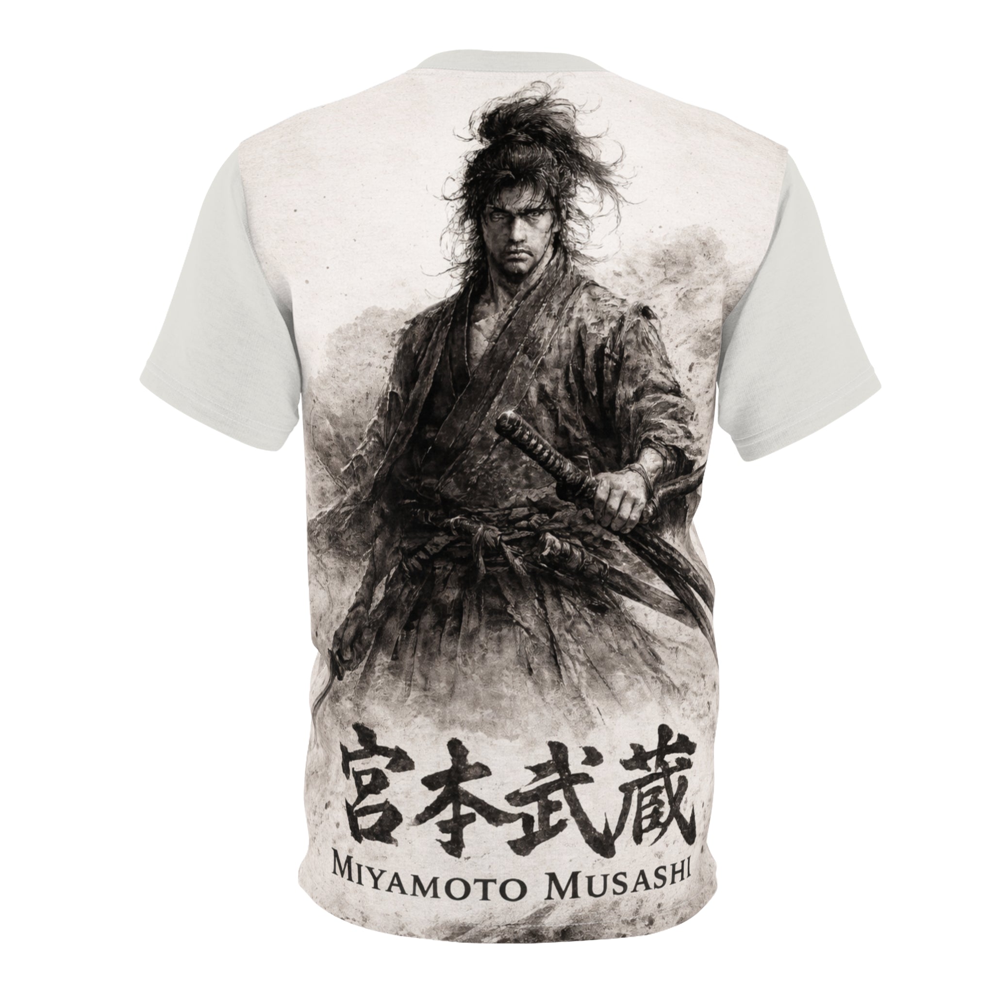Miyamoto Musashi Samurai Tee — Vintage Sumi-E Warrior All-Over Print