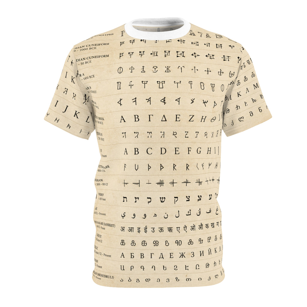 The Alphabets of Civilisation Codex white Wrap Print T-Shirt