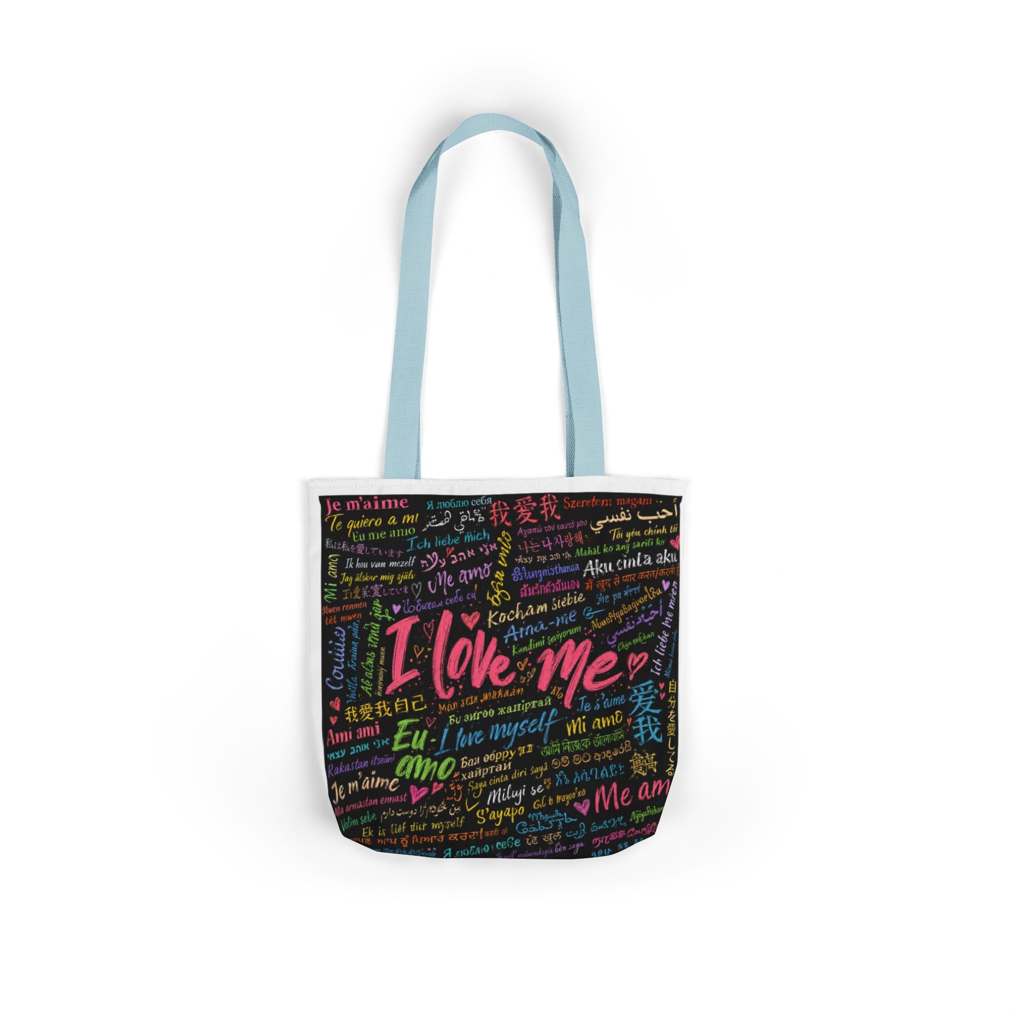 Tote Bag — "I Love Me" Multilingual Self-Love Canvas Tote