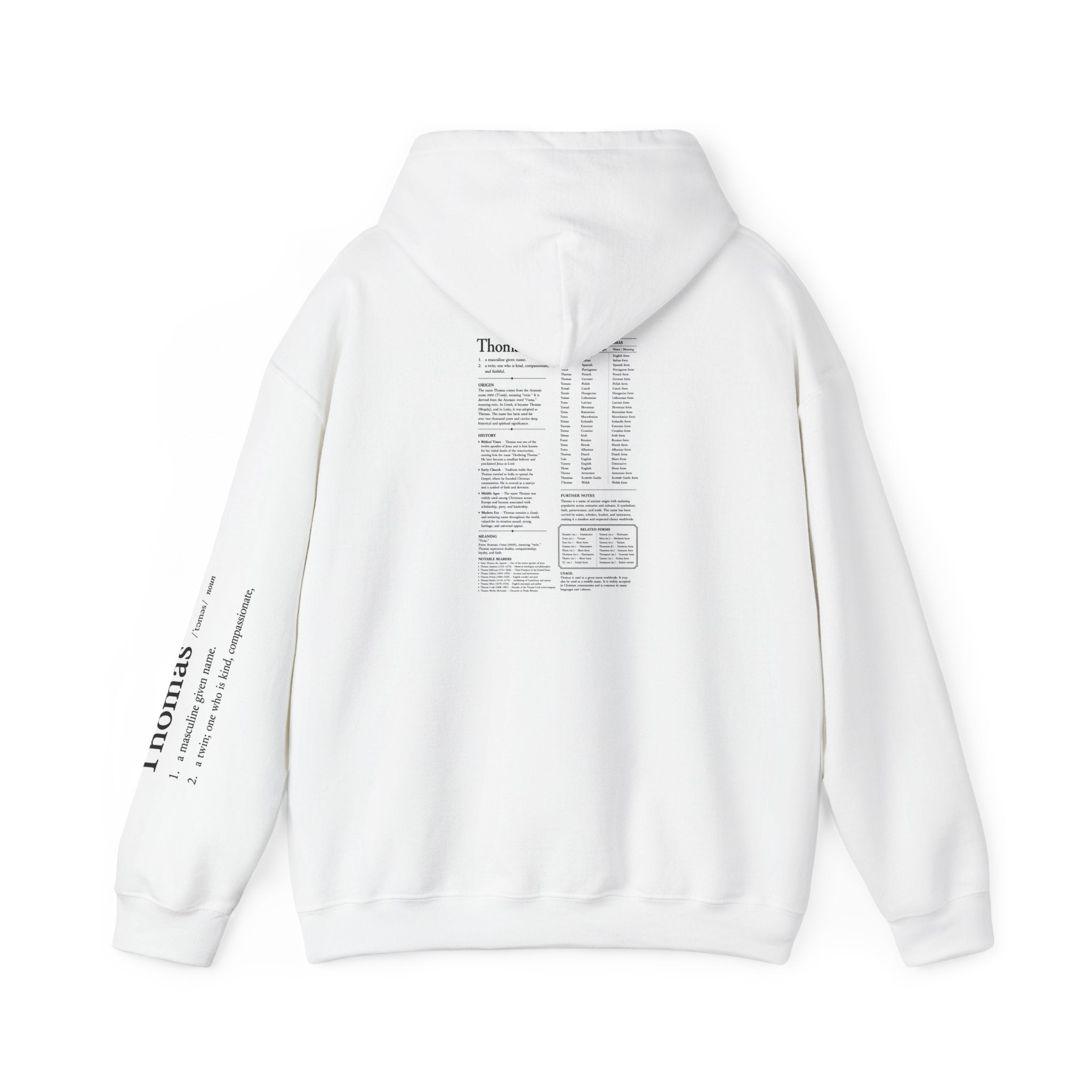 Thomas Personalized Name Hoodie | Minimalist Dictionary Style | Biblical Name Meaning | Hebrew Origin | Christian Gift | Custom Name Apparel