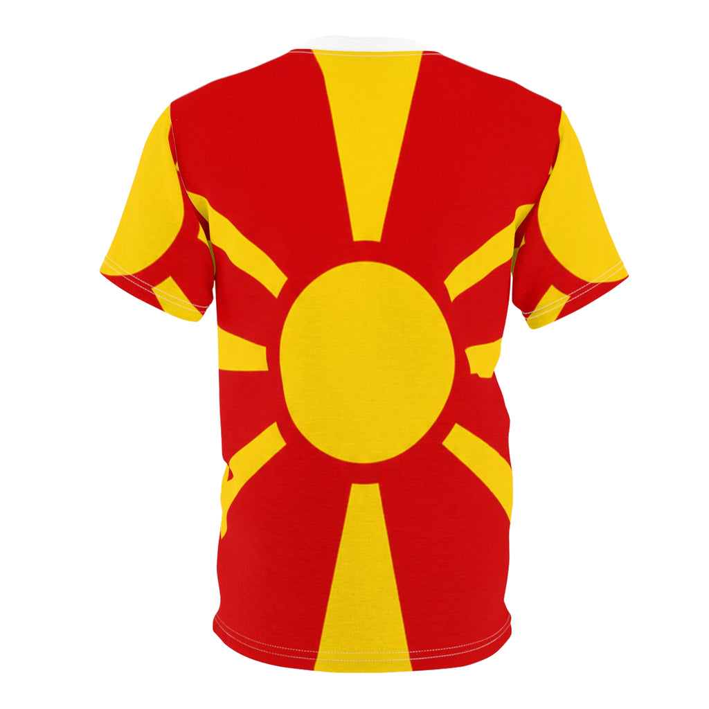 Macedonia Sun Flag T-Shirt — Bold Red & Yellow All-Over Print