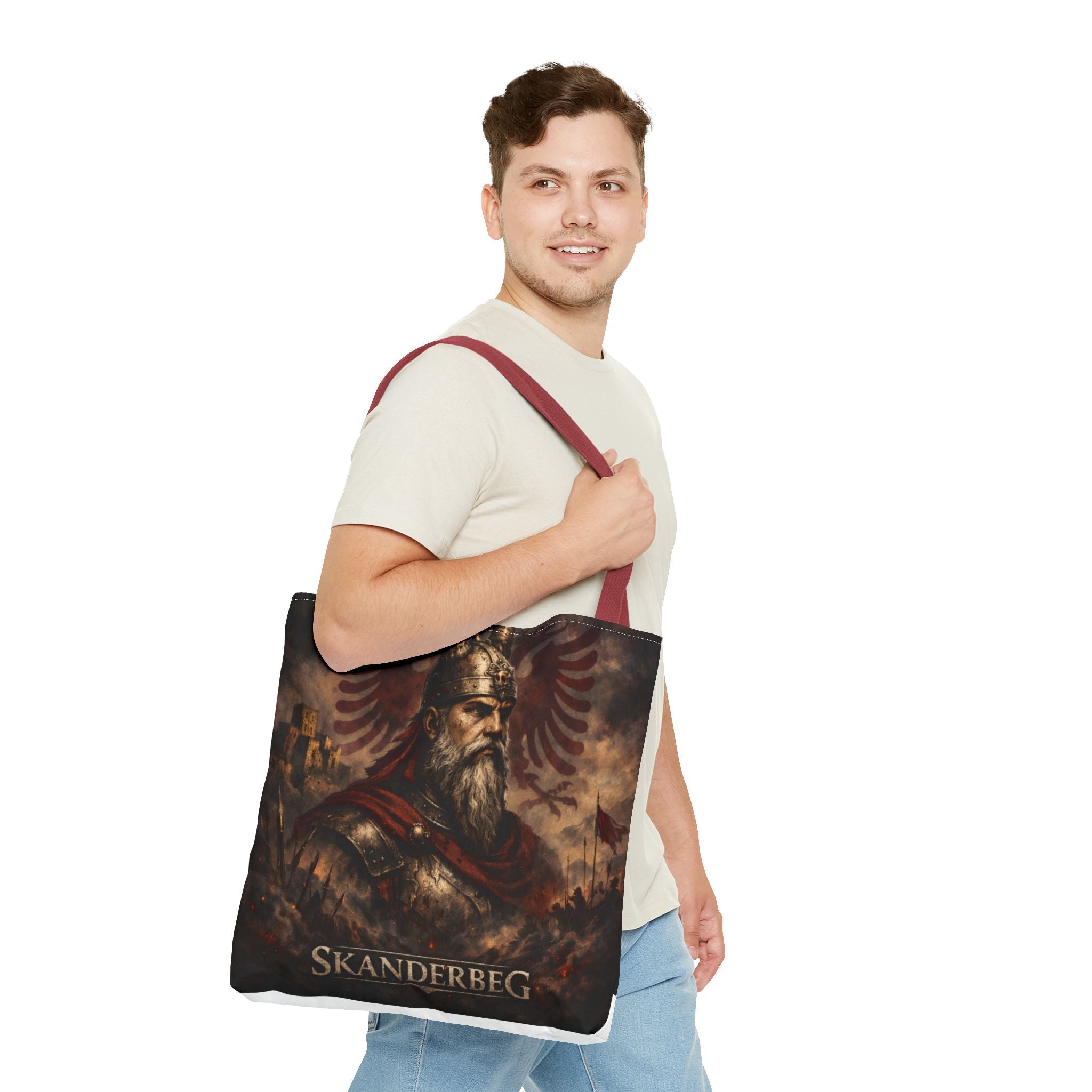 Skanderbeg Historical Portrait Tote Bag – Albanian Hero Armor Design