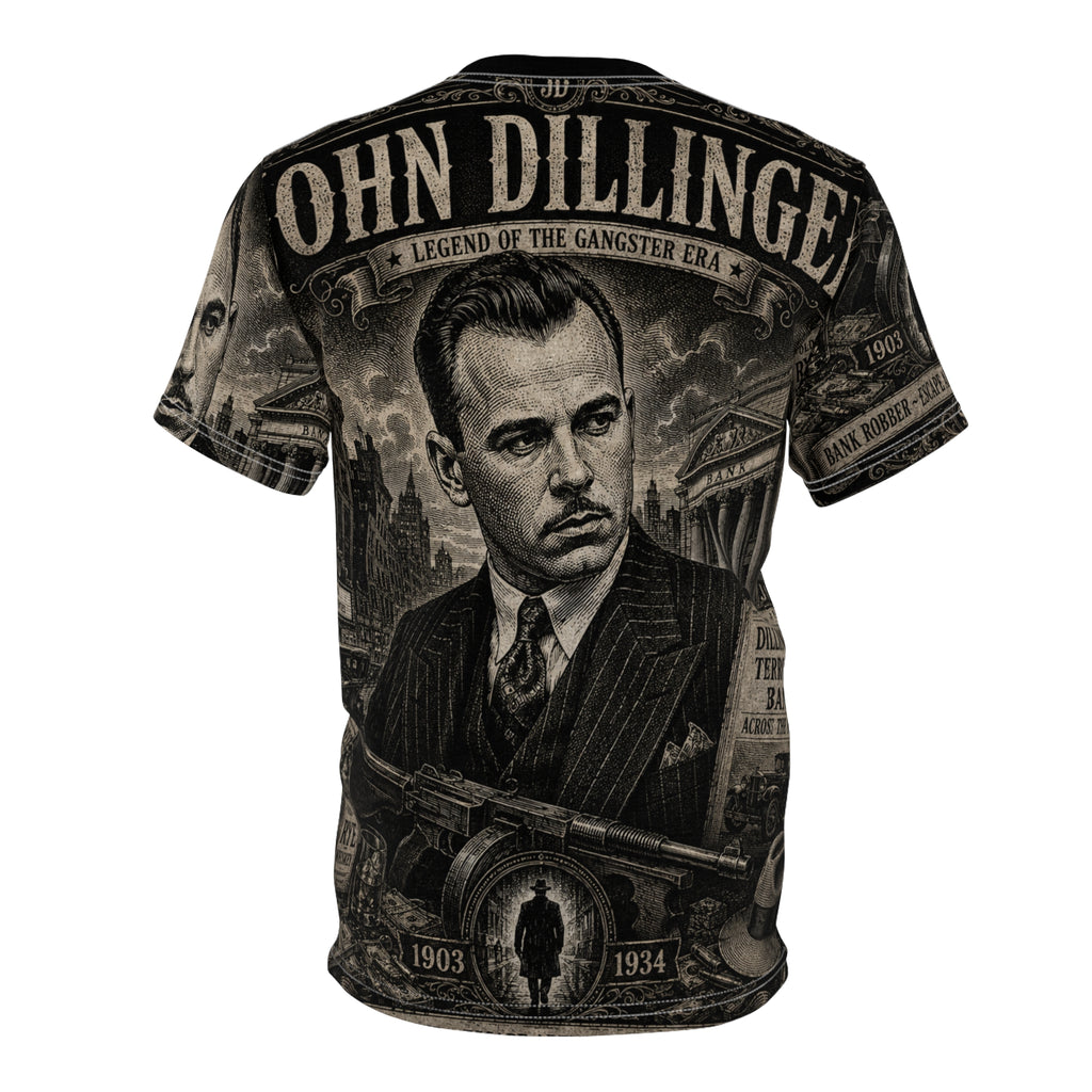 John Dillinger Vintage Gangster Tee — All-Over Print Tribute Shirt
