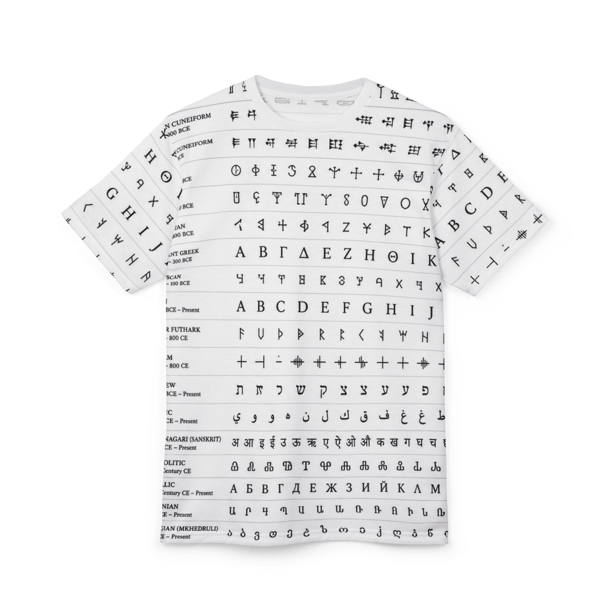 Alphabet Script Pattern Tee — Vintage Alphabets All-Over Print T-Shirt