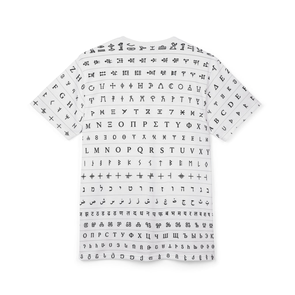 Alphabet Script Pattern Tee — Vintage Alphabets All-Over Print T-Shirt
