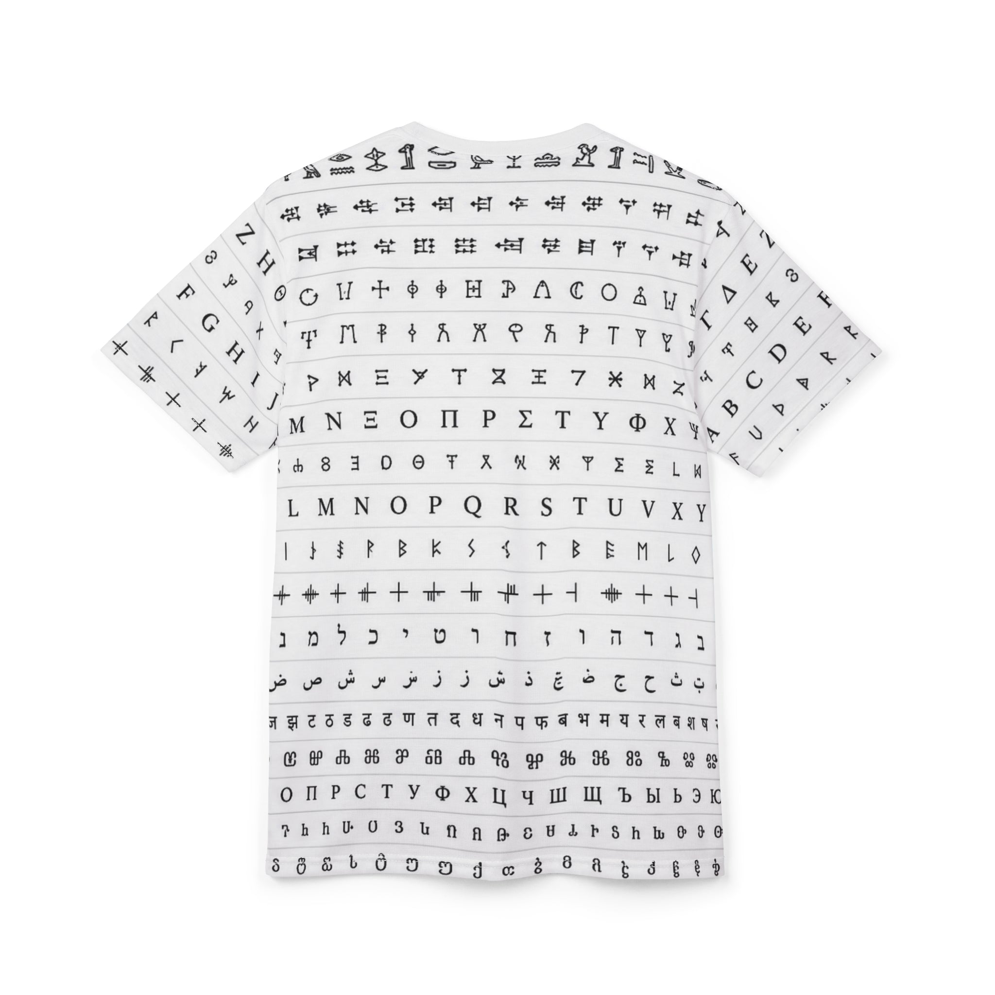 Alphabet Script Pattern Tee — Vintage Alphabets All-Over Print T-Shirt