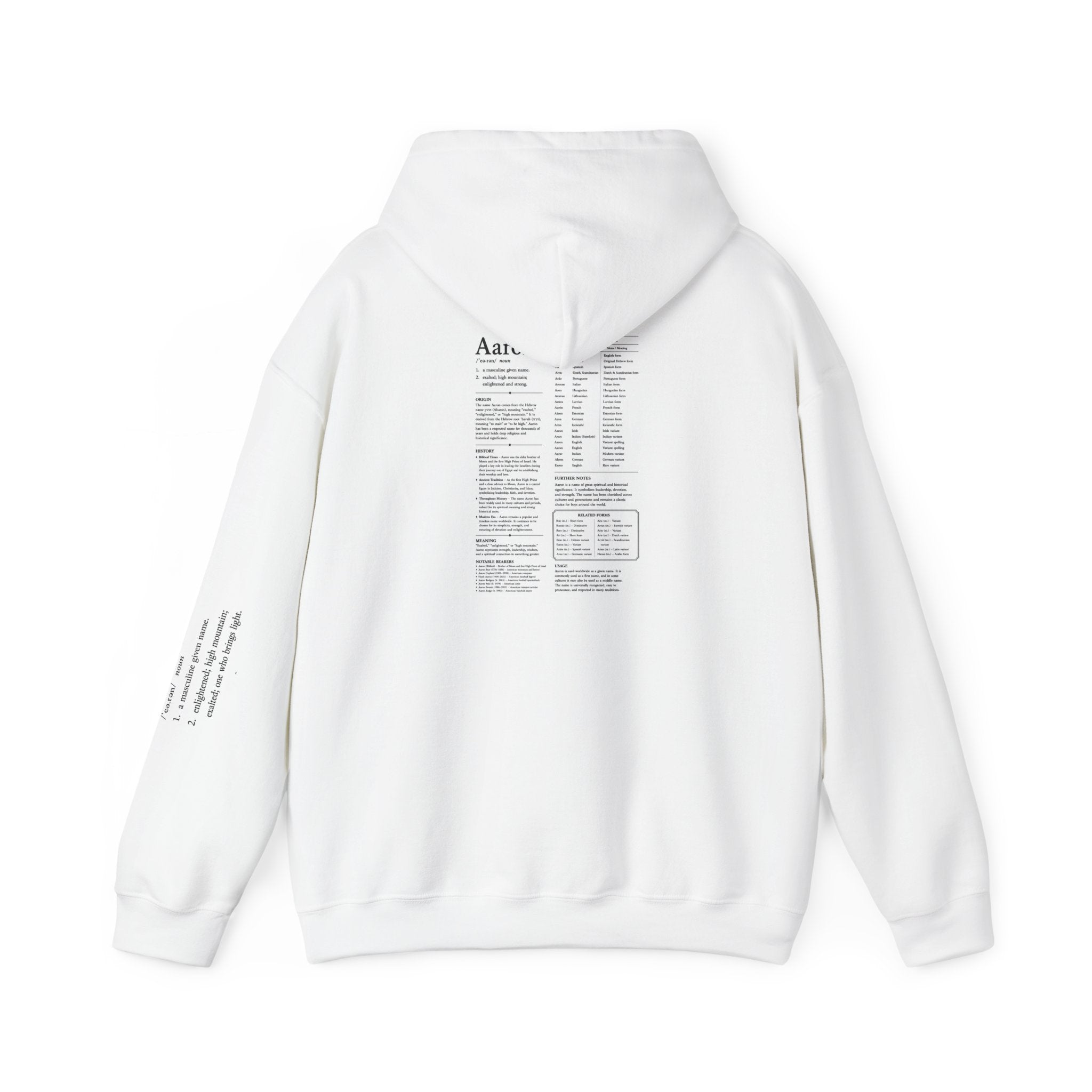 Aaron Personalised Name Hoodie | Minimalist Dictionary Style | Biblical Name Meaning | Hebrew Name Origin | Christian Gift | Custom Name Apparel