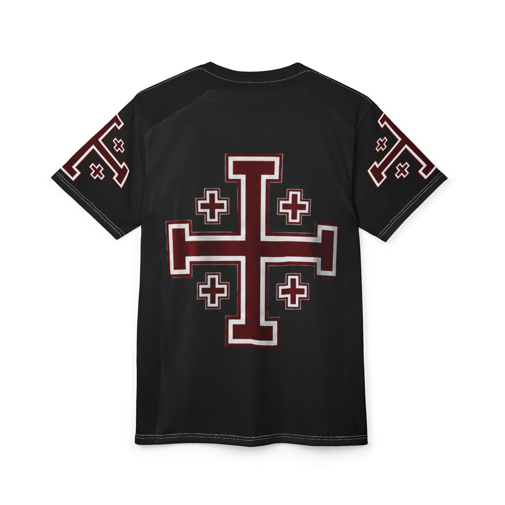 Jerusalem Cross Crusader Legacy Edition — Black All-Over Print Christian Graphic Shirt