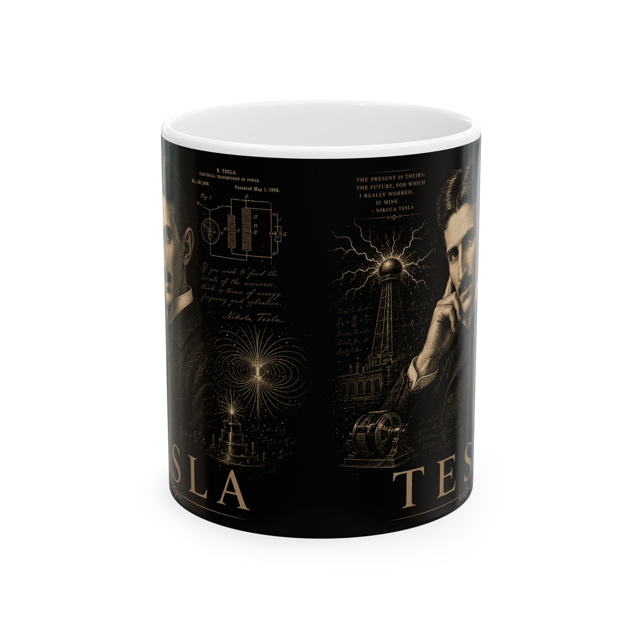 Nikola Tesla Portrait Ceramic Mug – Vintage Inventor Design (11oz & 15oz)