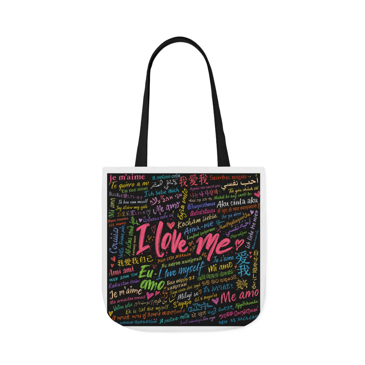 Tote Bag — "I Love Me" Multilingual Self-Love Canvas Tote