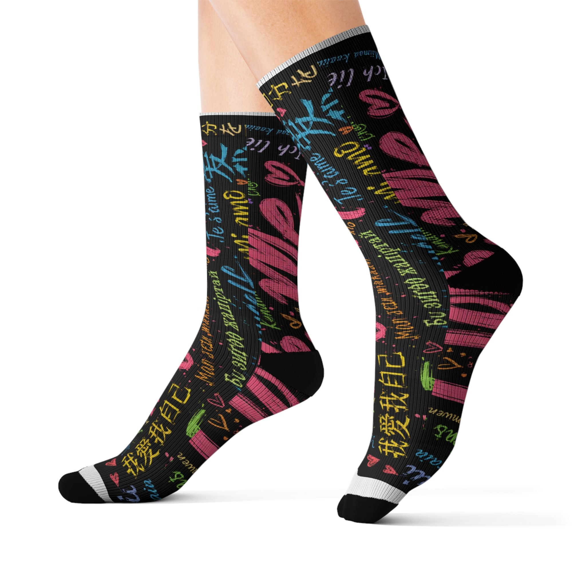 Colorful "I Love Me" Graffiti Crew Socks 11/11