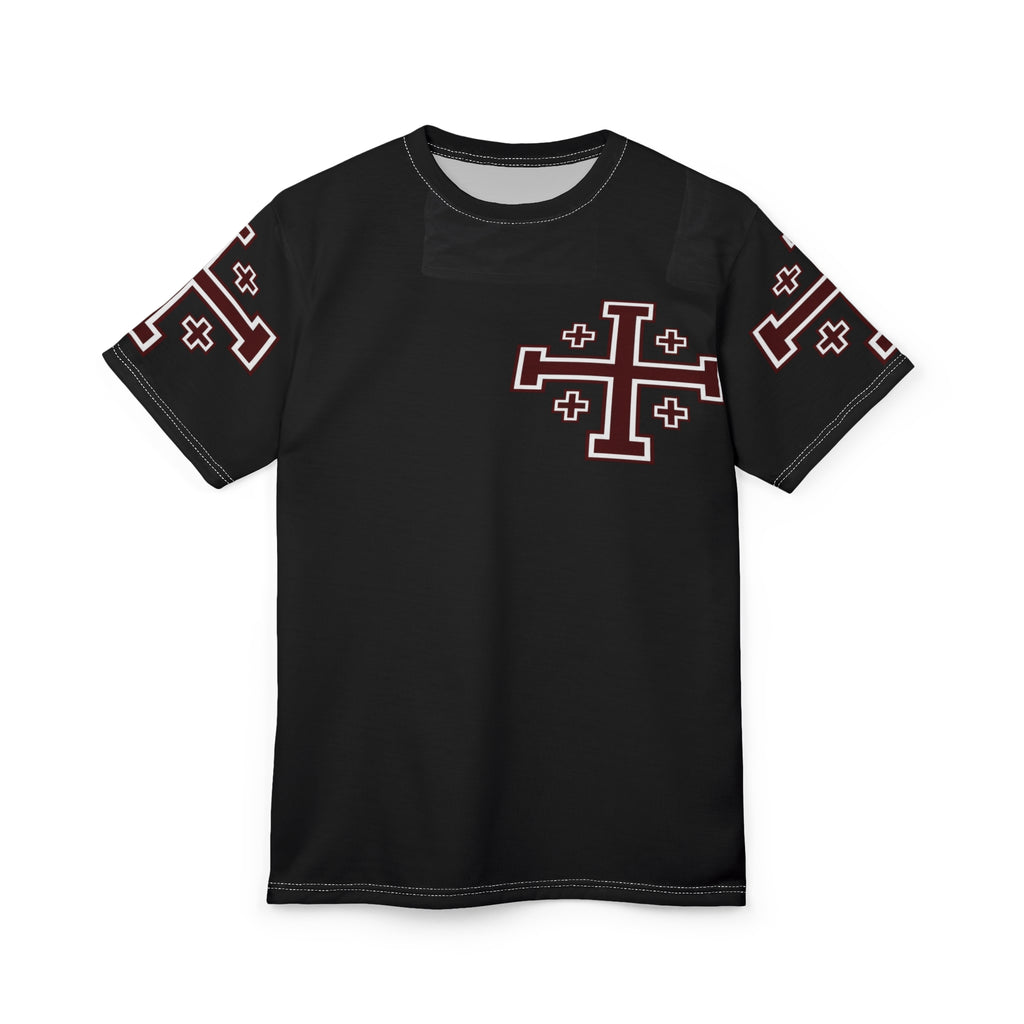 Jerusalem Cross Crusader Legacy Edition — Black All-Over Print Christian Graphic Shirt