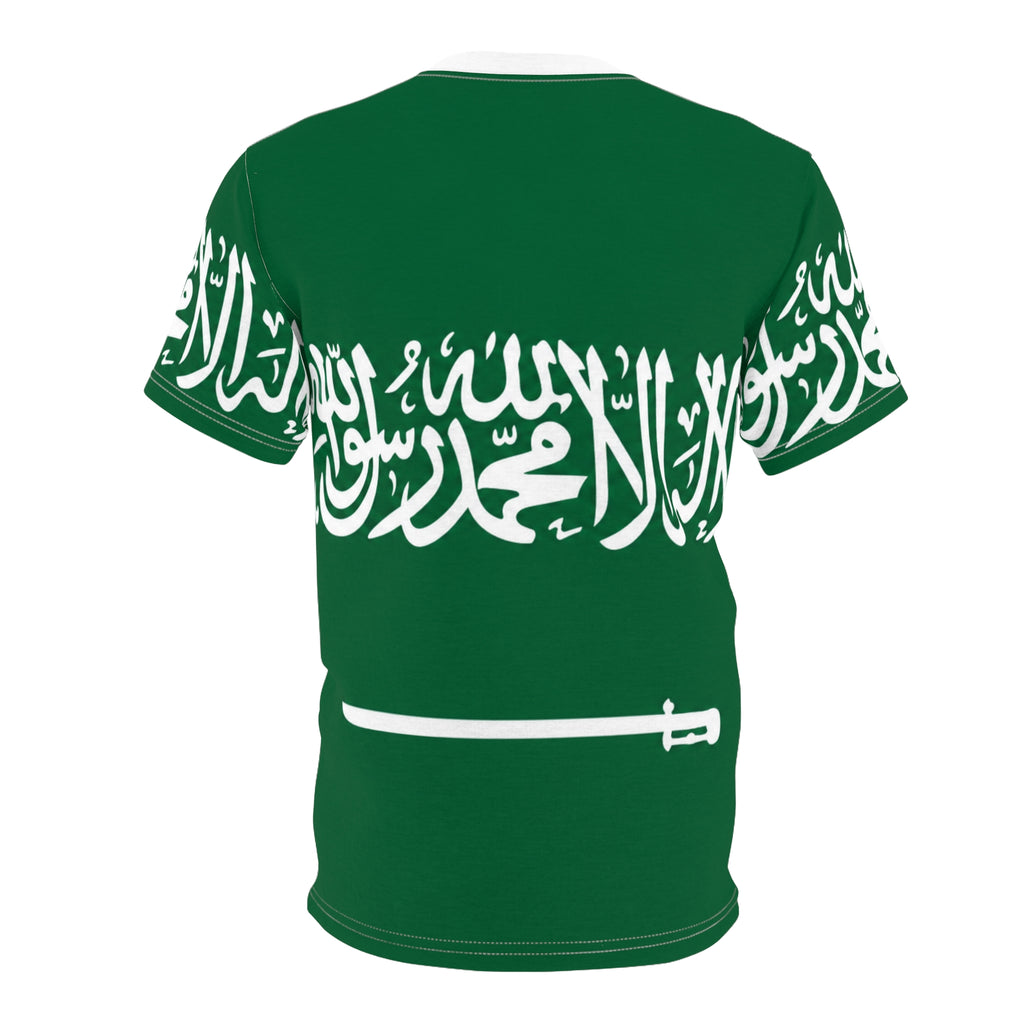 Saudi Arabia Flag – The Sword of the Kingdom— Green Shahada All-Over Print Tee
