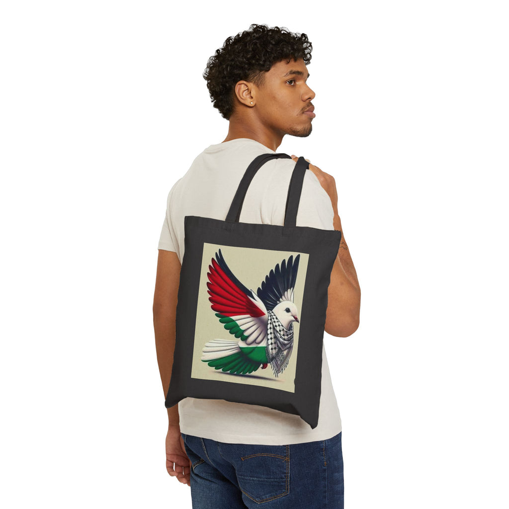Dove of Unity Canvas Tote — Peaceful Bird Tote with Red, White & Green Wings
