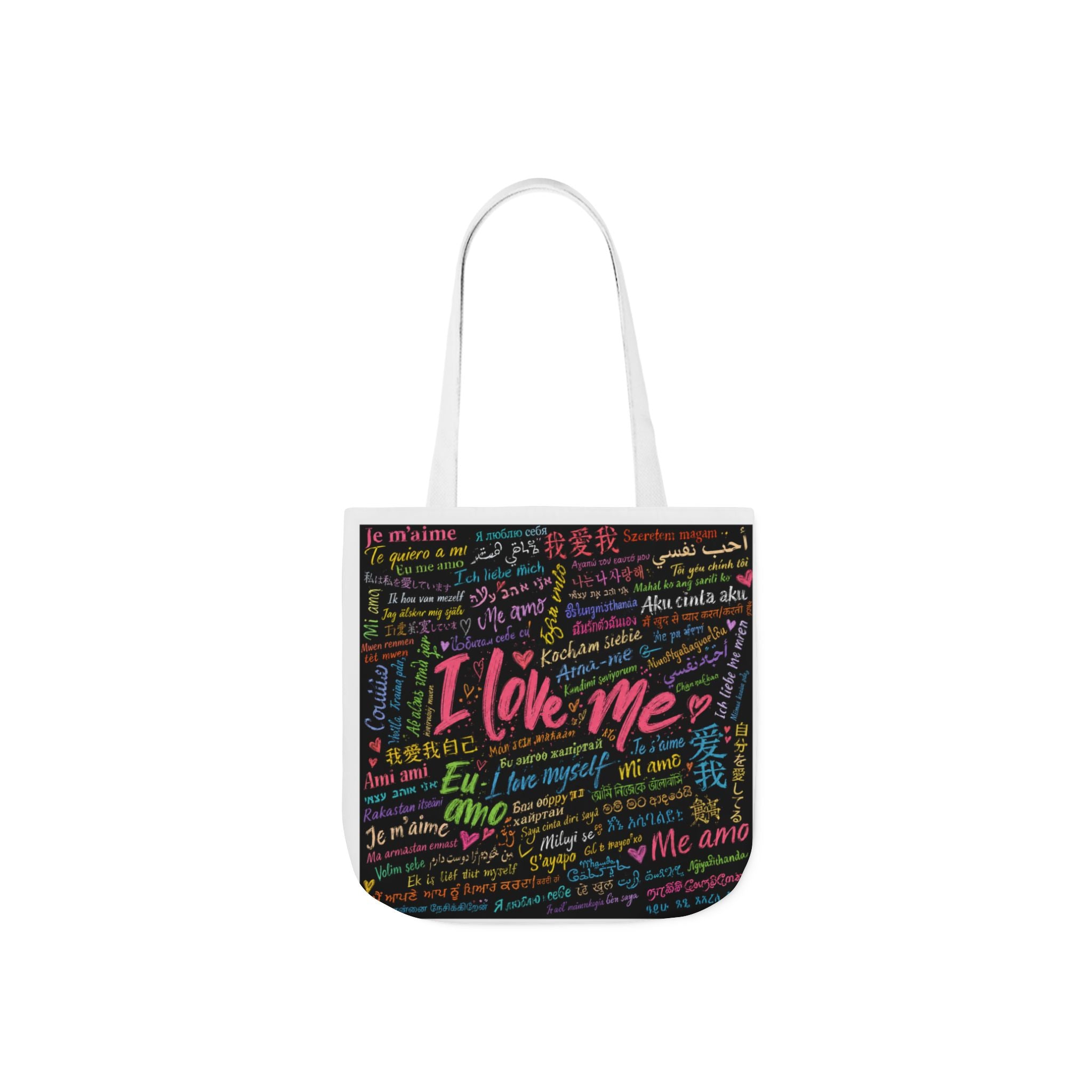 Tote Bag — "I Love Me" Multilingual Self-Love Canvas Tote