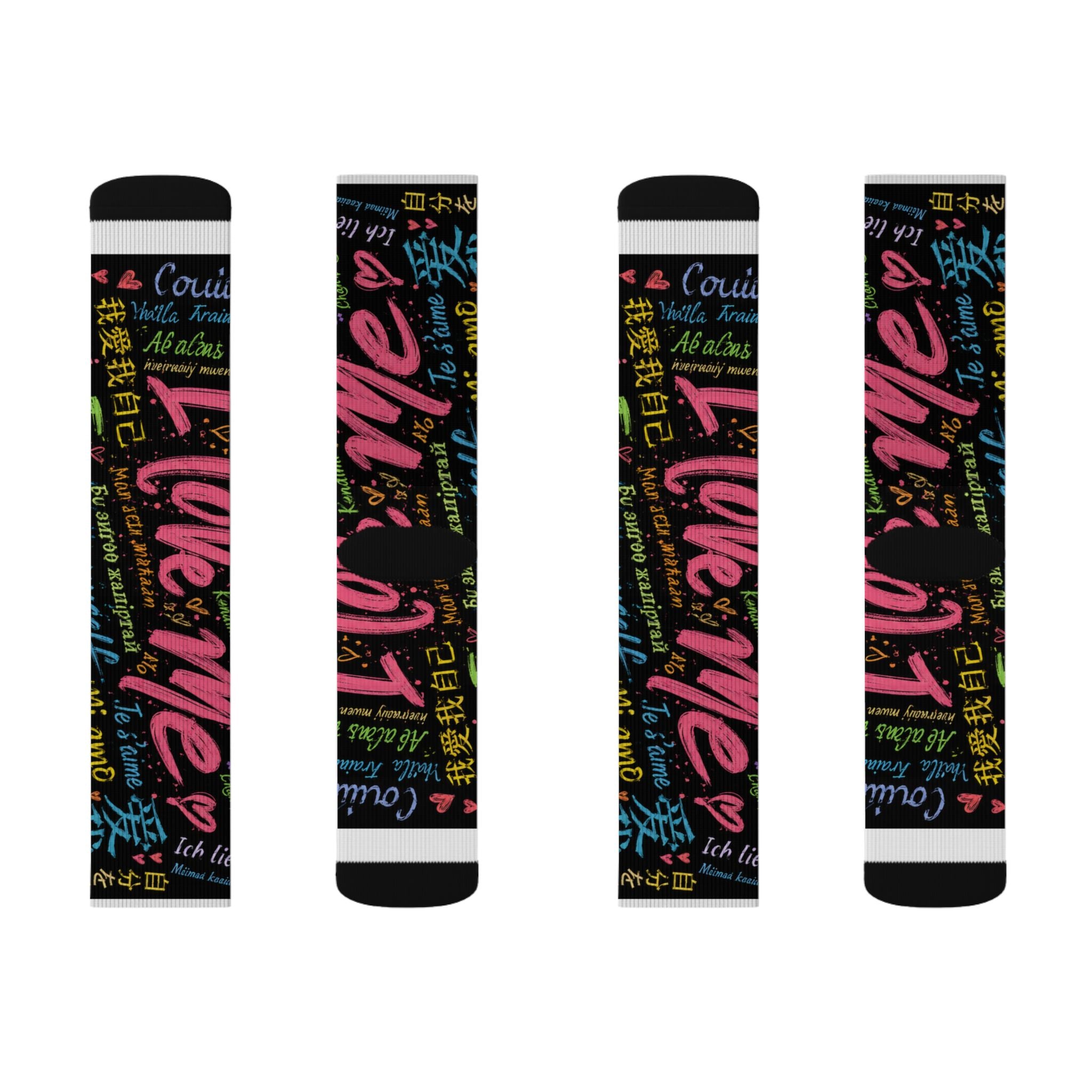 Sublimation Socks — Colorful "I Love Me" Graffiti Crew Socks