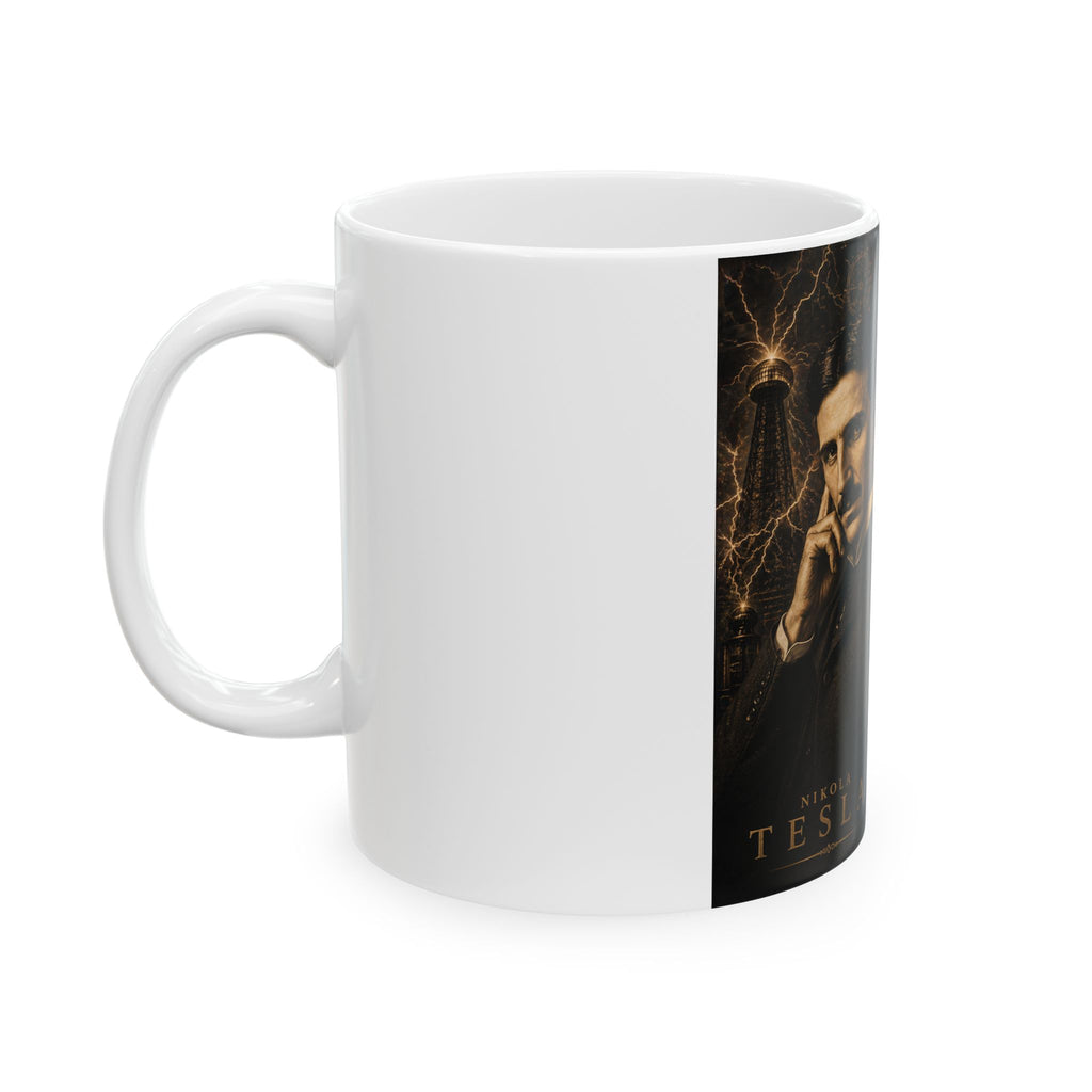 Tesla & Einstein Portrait Ceramic Mug — Vintage Scientist Coffee Cup (11oz, 15oz)