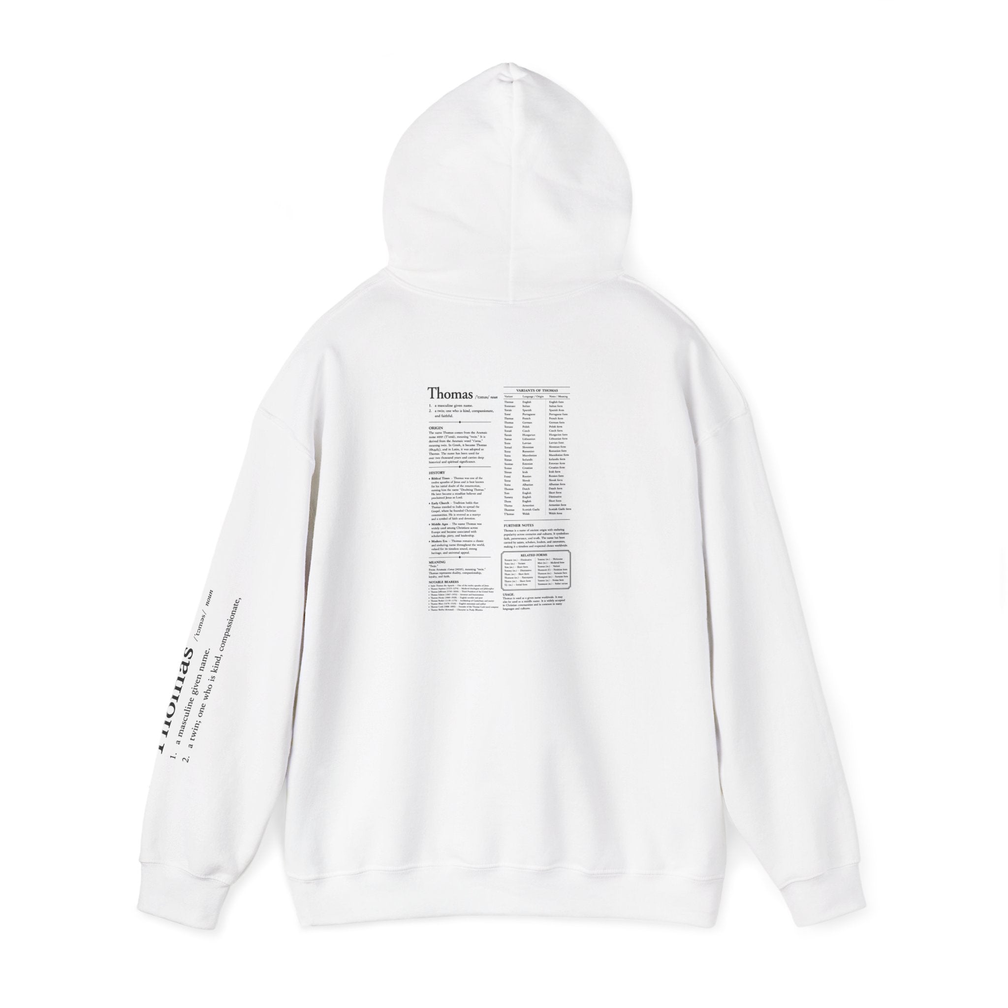 Thomas Personalized Name Hoodie | Minimalist Dictionary Style | Biblical Name Meaning | Hebrew Origin | Christian Gift | Custom Name Apparel