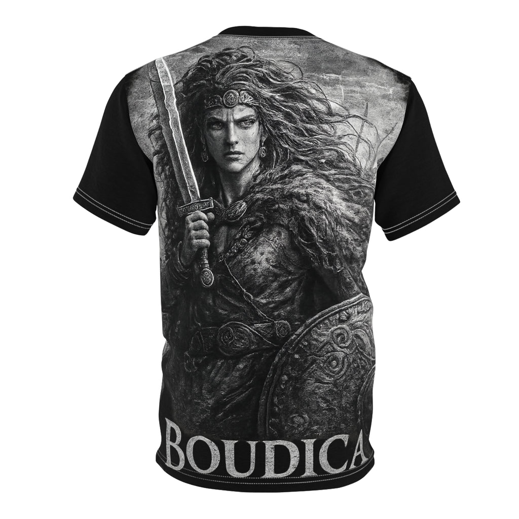 Boudica Warrior Graphic Tee — Ancient Celtic Shield & Sword Shirt