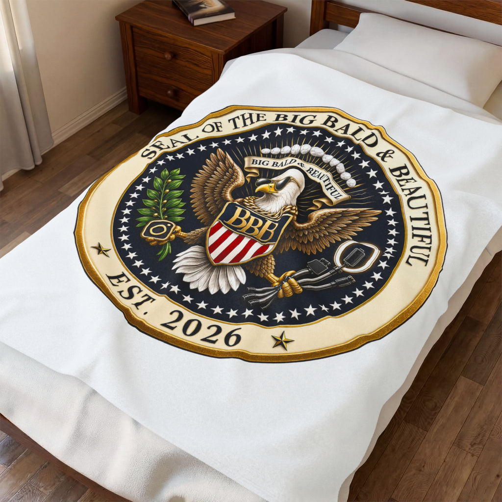 Seal of the Big Bald & Beautiful™ Velveteen Plush Blanket | Premium Cozy Throw for Bald Legends