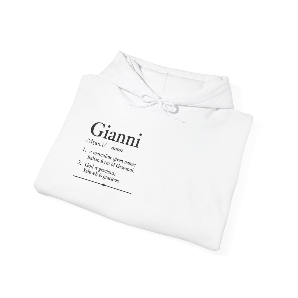 Gianni Personalised Name Hoodie | Minimalist Dictionary Style | Italian Name Meaning | Giovanni Origin | Custom Gift | History Inspired Apparel