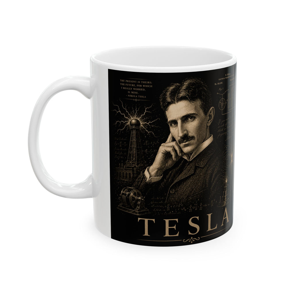 Nikola Tesla Portrait Ceramic Mug – Vintage Inventor Design (11oz & 15oz)