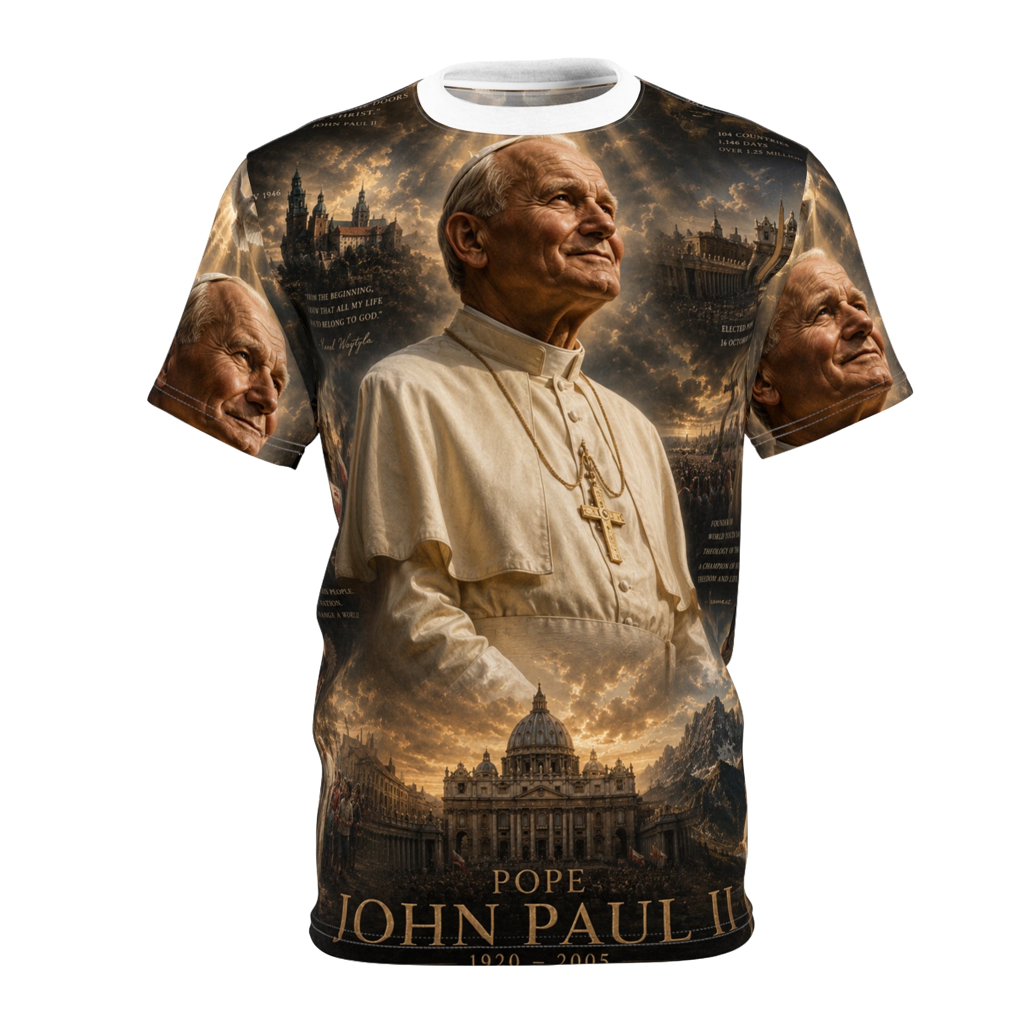 Pope John Paul II Tribute Tee — All-Over Print Memorial Shirt