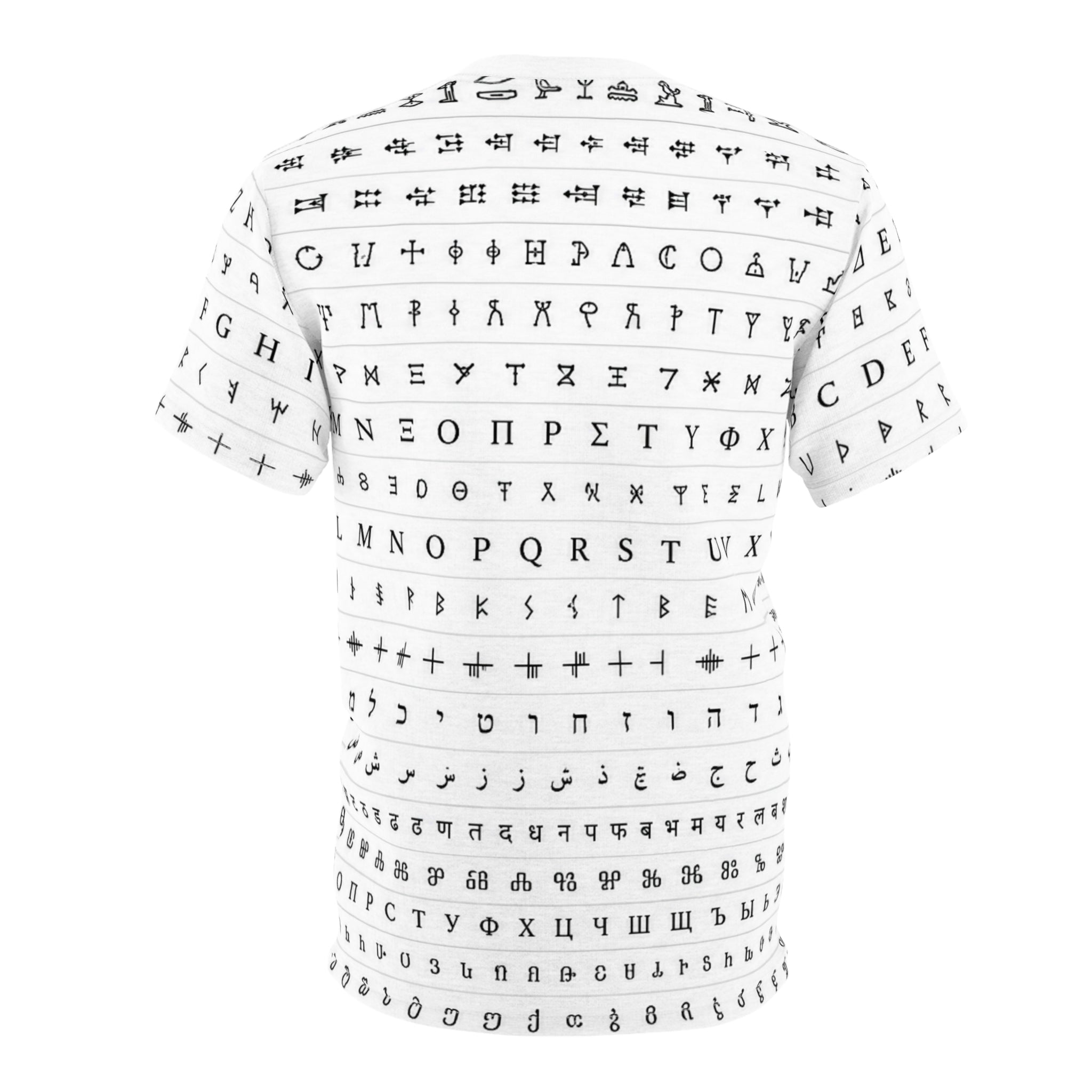 Alphabet Script Pattern Tee — Vintage Alphabets All-Over Print T-Shirt
