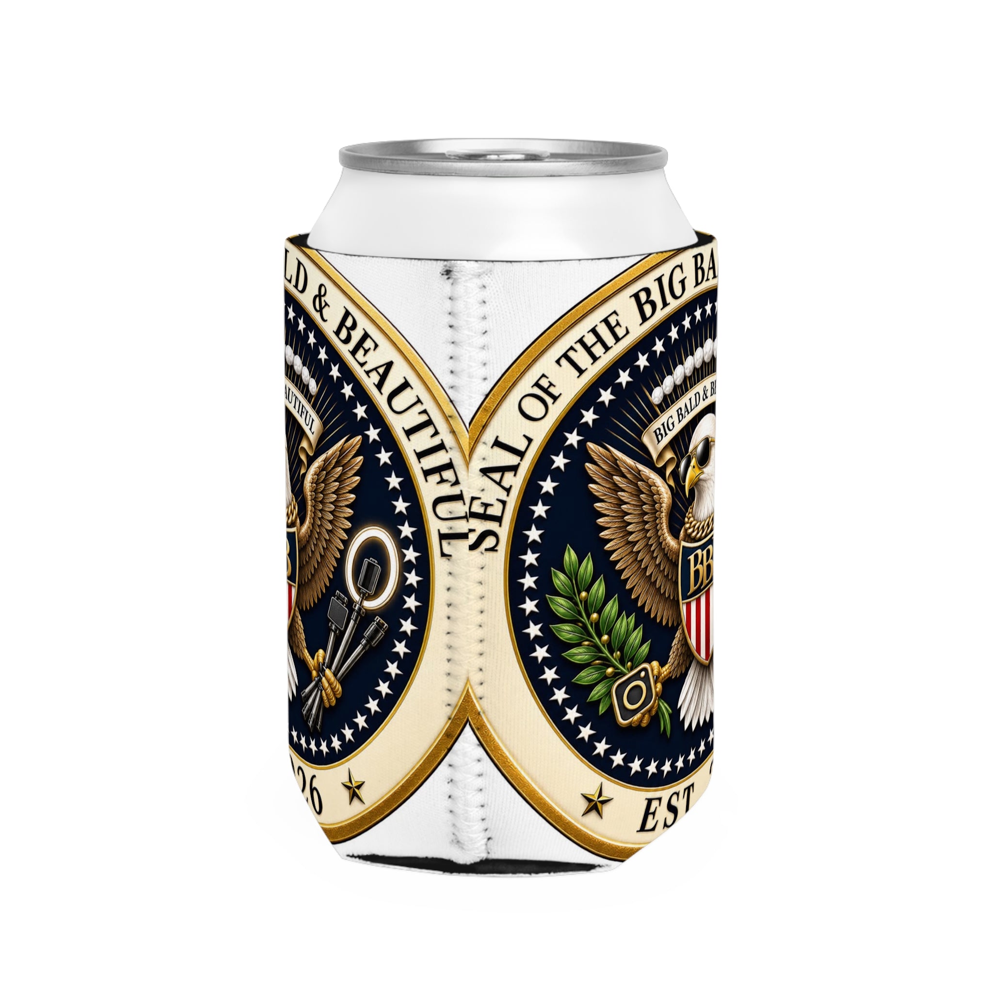 Big Bald & Beautiful Presidential Eagle Seal Can Cooler – Keep It Cool