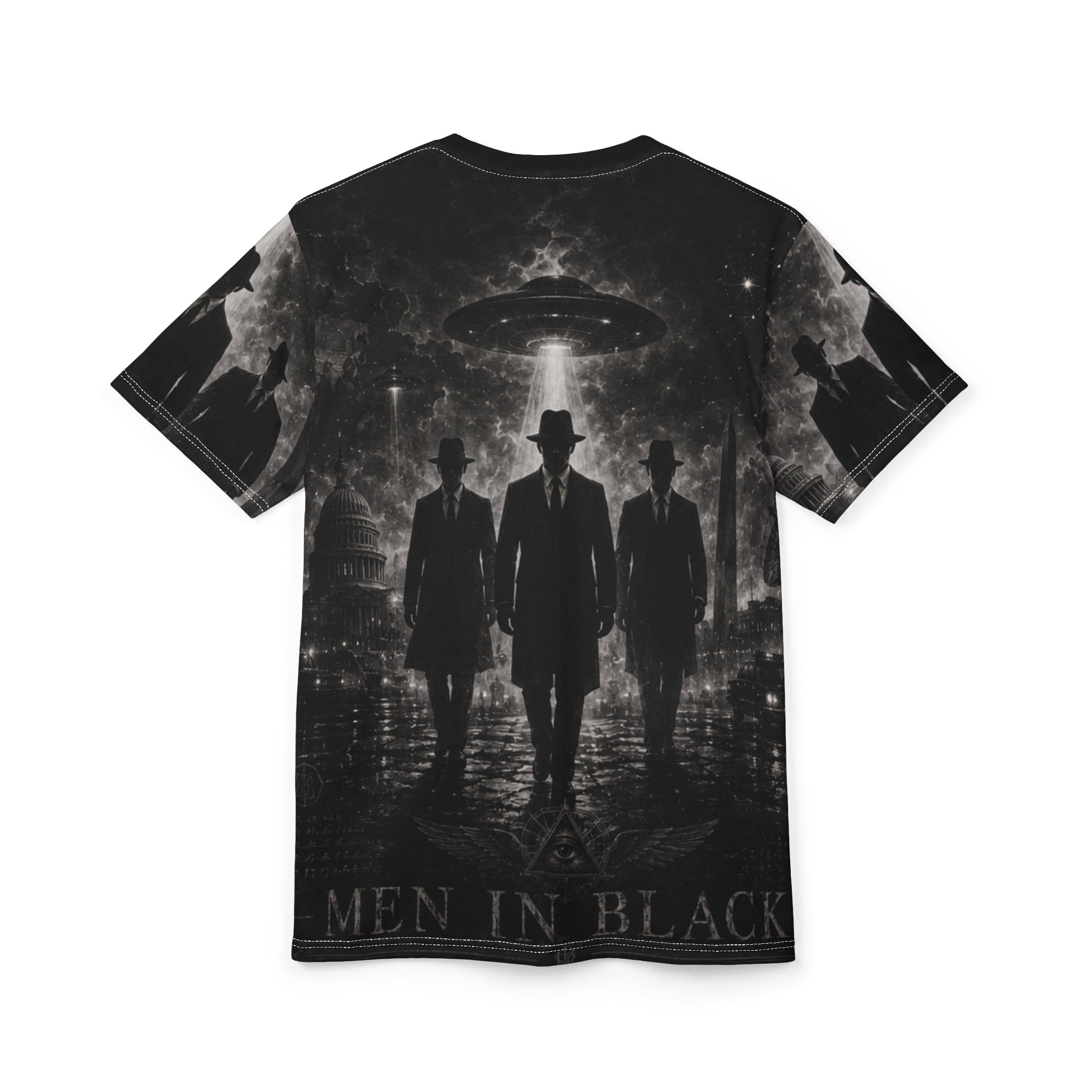 Men in Black Alien Squad All-Over Print Tee — Vintage Sci‑Fi UFO Graphic