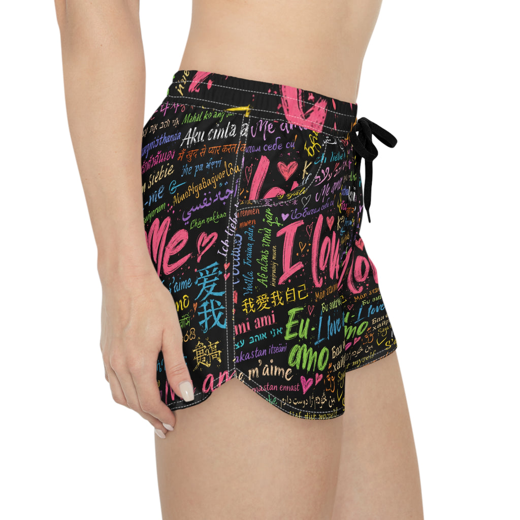 I Love Me Women’s Casual Shorts — Self-Love Multilingual Graphic Print 11/11