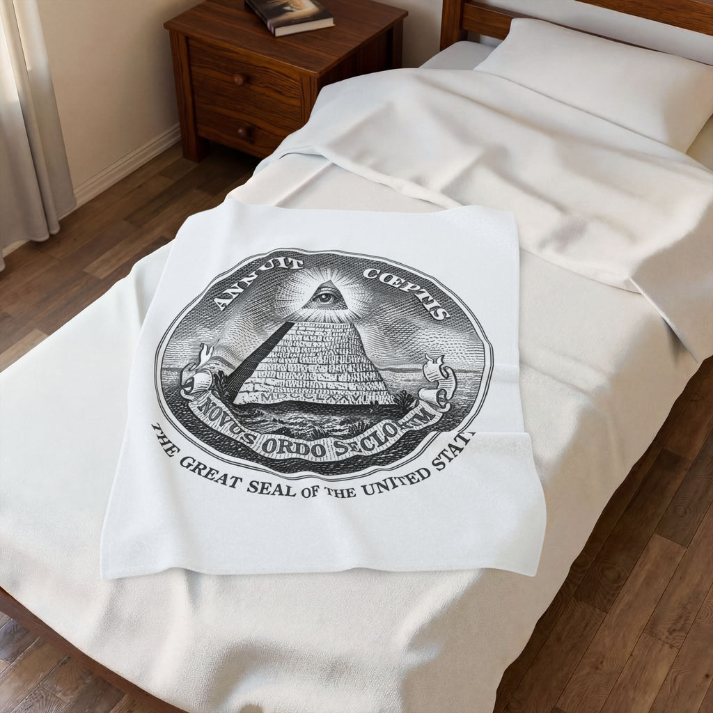 Velveteen Plush Blanket — Vintage Great Seal Pyramid Design (Annuit Coeptis)Eye of Providence