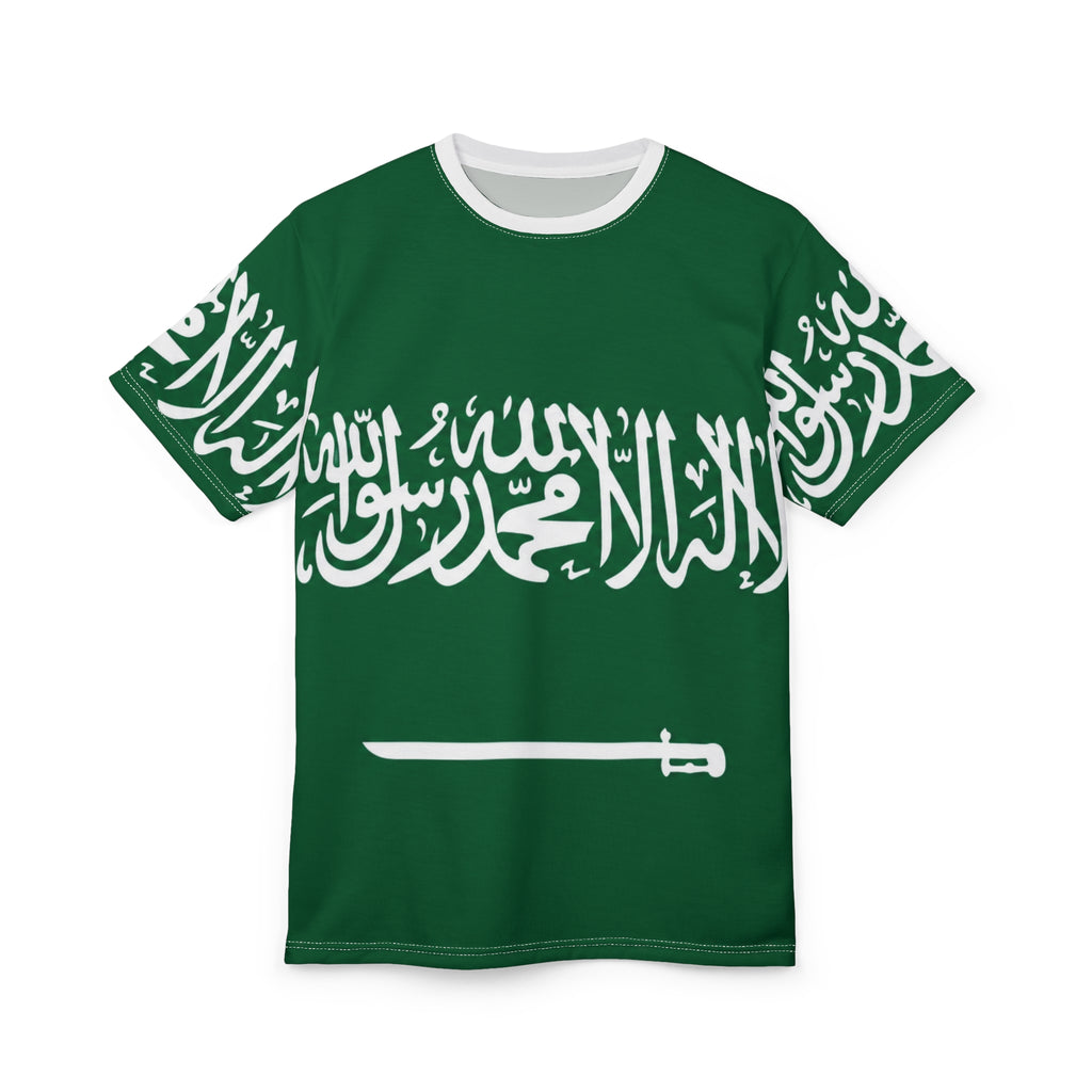 Saudi Arabia Flag – The Sword of the Kingdom— Green Shahada All-Over Print Tee