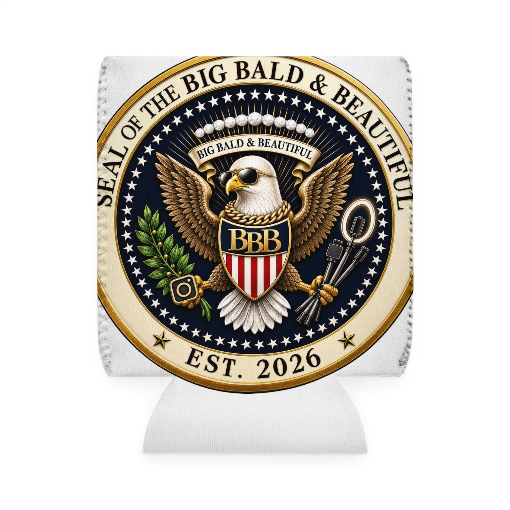 Big Bald & Beautiful Presidential Eagle Seal Can Cooler – Keep It Cool