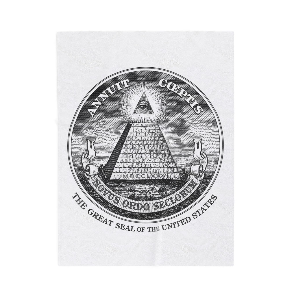 Velveteen Plush Blanket — Vintage Great Seal Pyramid Design (Annuit Coeptis)Eye of Providence