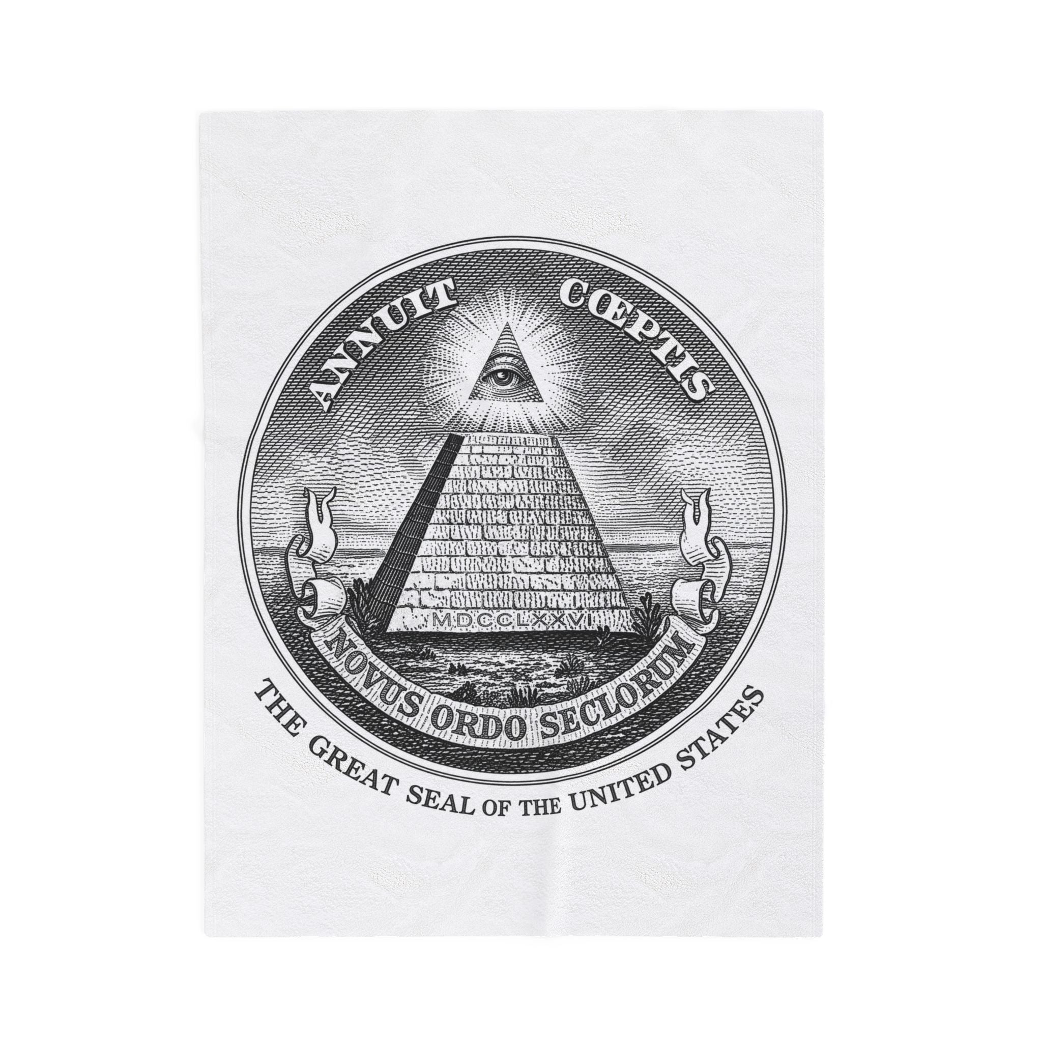 Velveteen Plush Blanket — Vintage Great Seal Pyramid Design (Annuit Coeptis)Eye of Providence