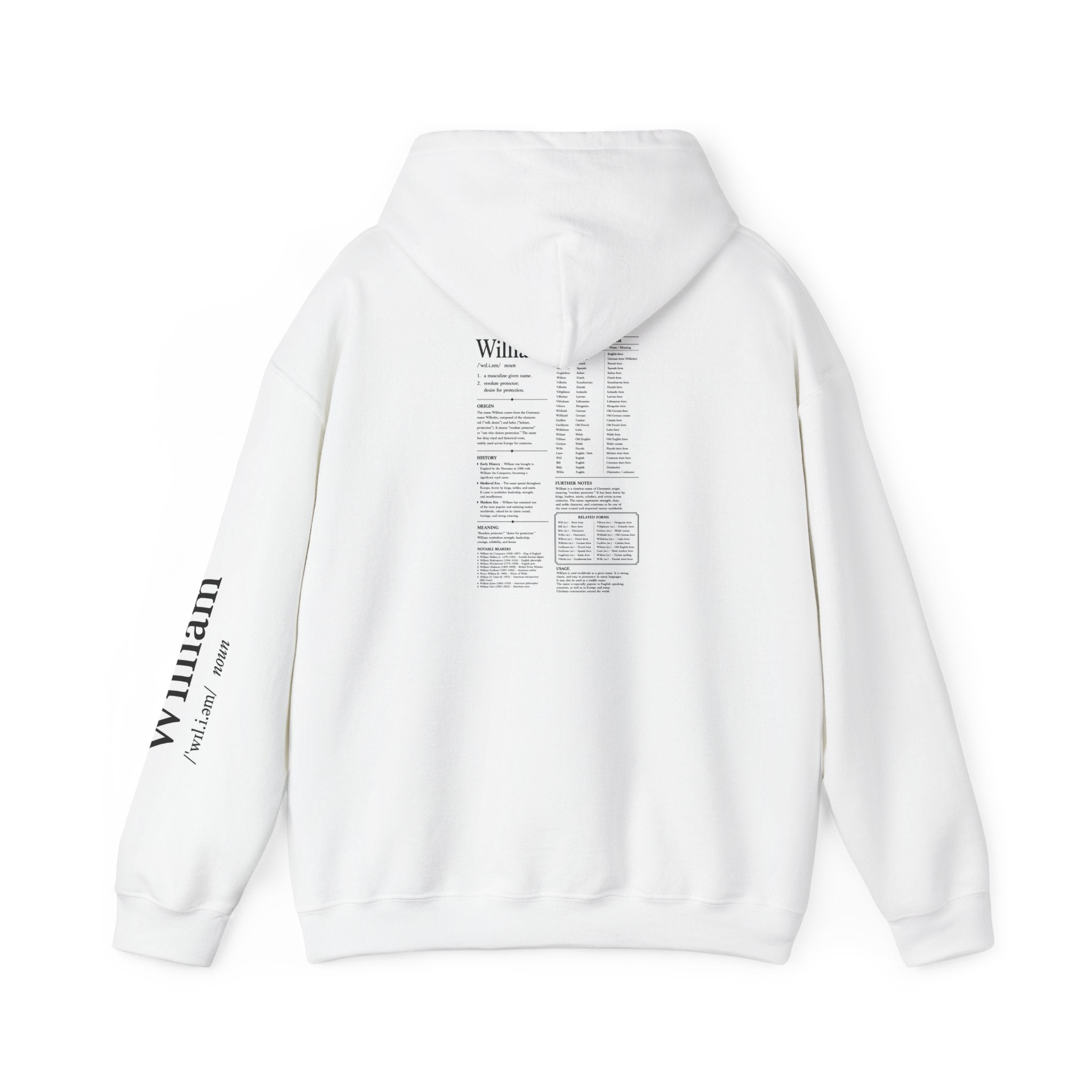 William Personalised Name Hoodie | Minimalist Dictionary Style | Name Meaning | Germanic Name Origin | Custom Gift | History Inspired Apparel
