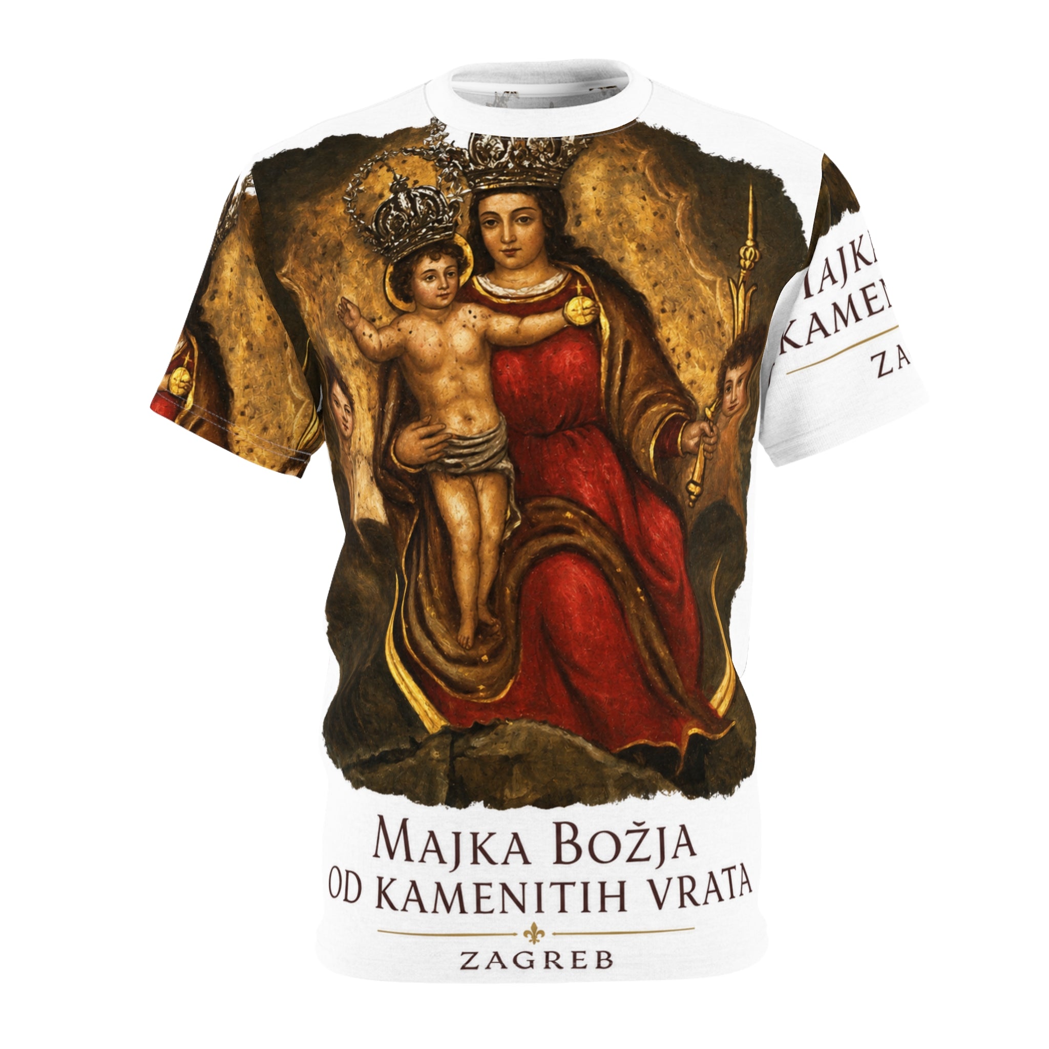 Majka Božja od Kamenitih Vrata T‑Shirt — Devotional Madonna All‑Over Print Tee