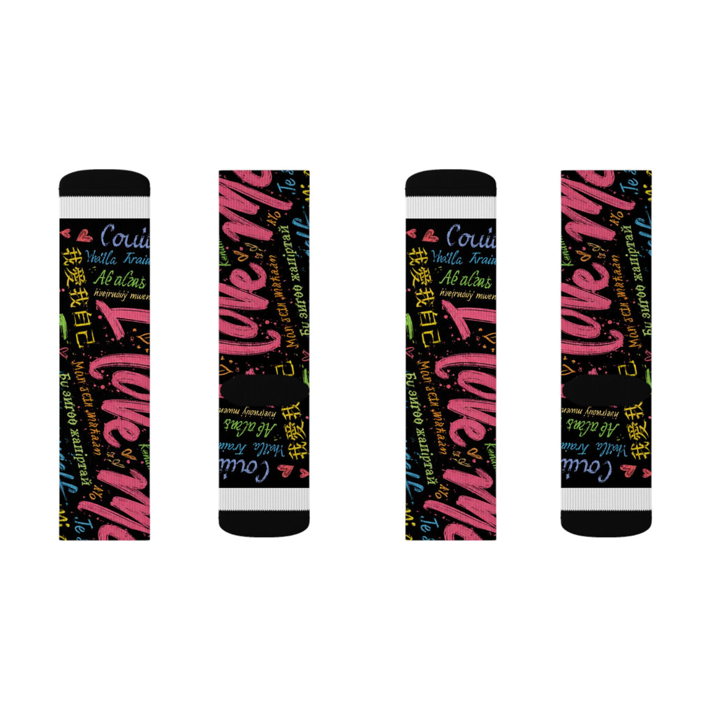Sublimation Socks — Colorful "I Love Me" Graffiti Crew Socks