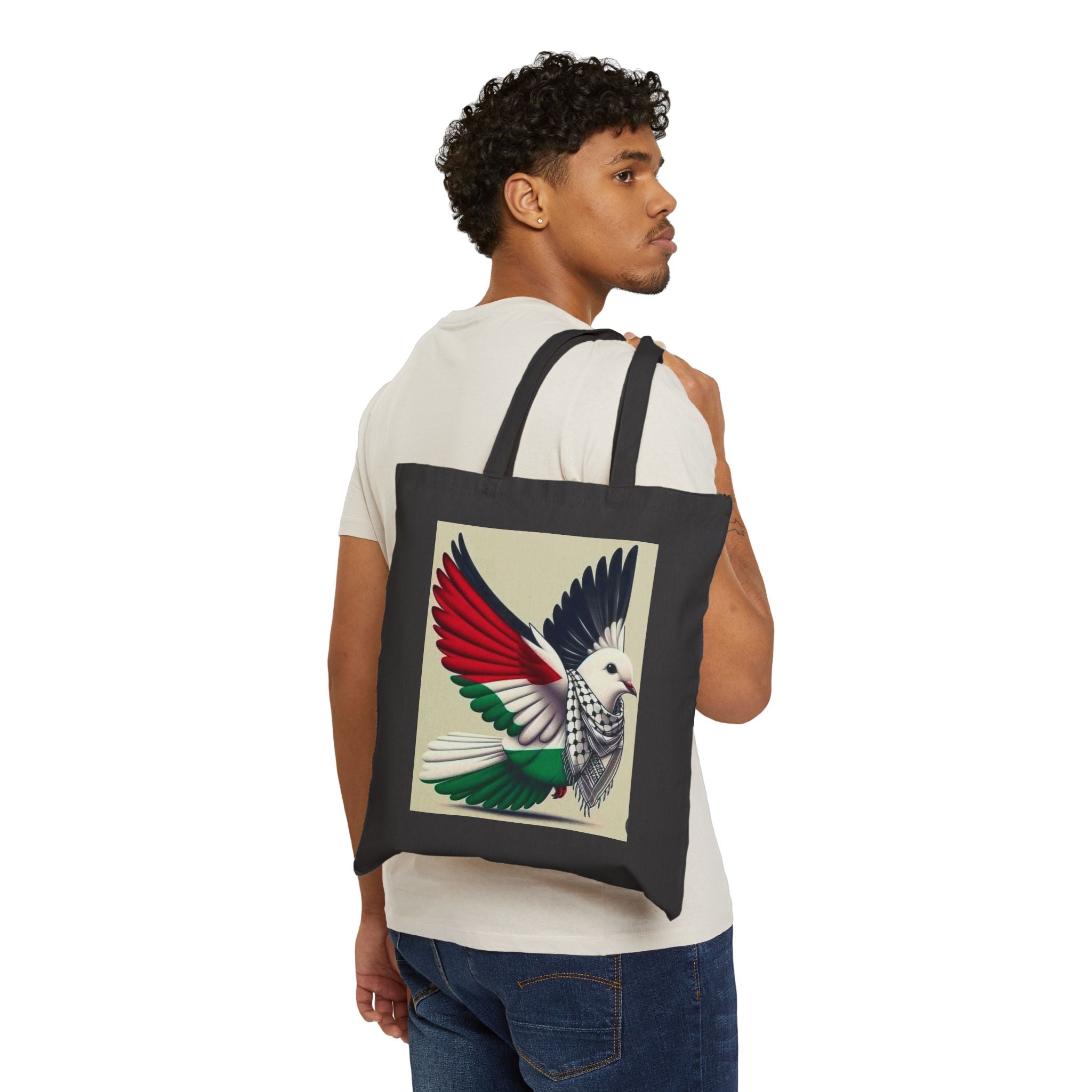 Dove of Unity Canvas Tote — Peaceful Bird Tote with Red, White & Green Wings