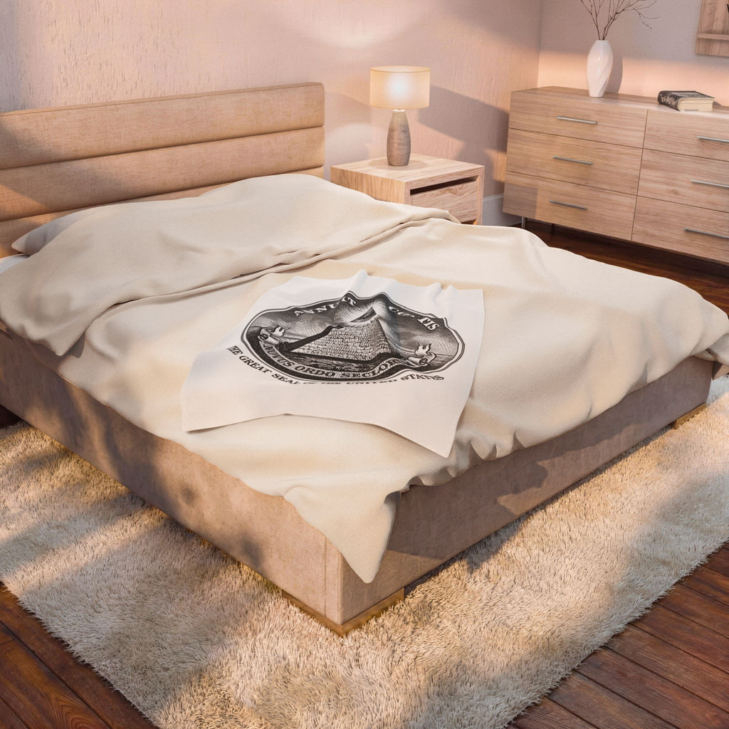 Velveteen Plush Blanket — Vintage Great Seal Pyramid Design (Annuit Coeptis)Eye of Providence