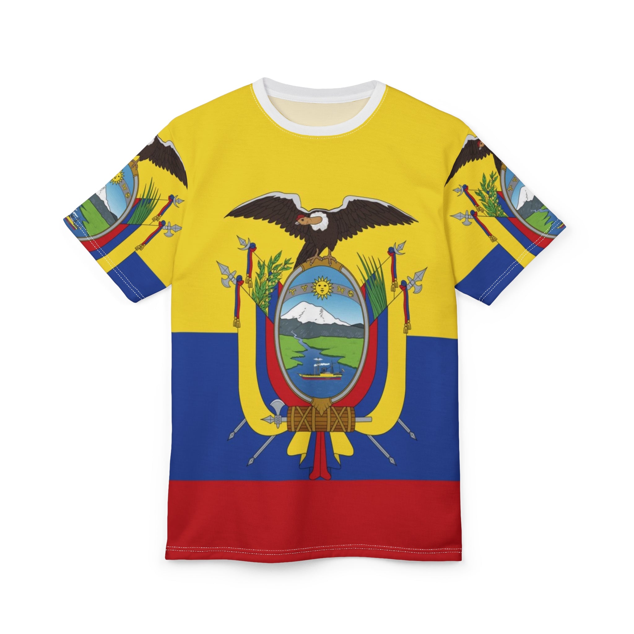 Ecuador Flag All-Over Print Tee – National Coat of Arms Design