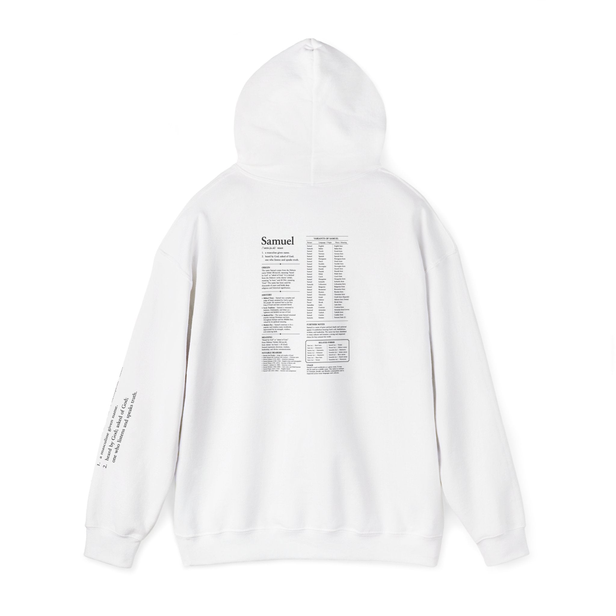 Samuel Personalized Name Hoodie | Minimalist Dictionary Style | Biblical Name Meaning | Hebrew Name Origin | Christian Gift | Custom Name Apparel