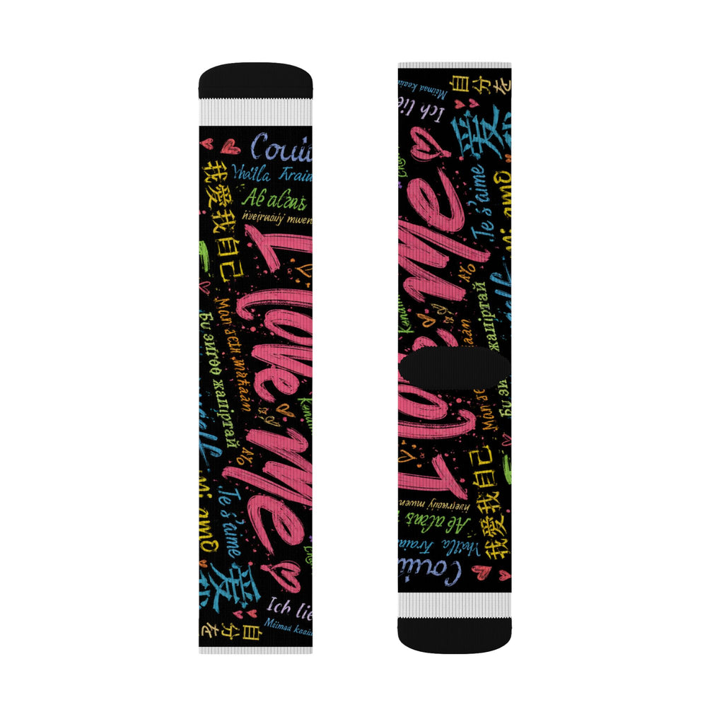 Sublimation Socks — Colorful "I Love Me" Graffiti Crew Socks