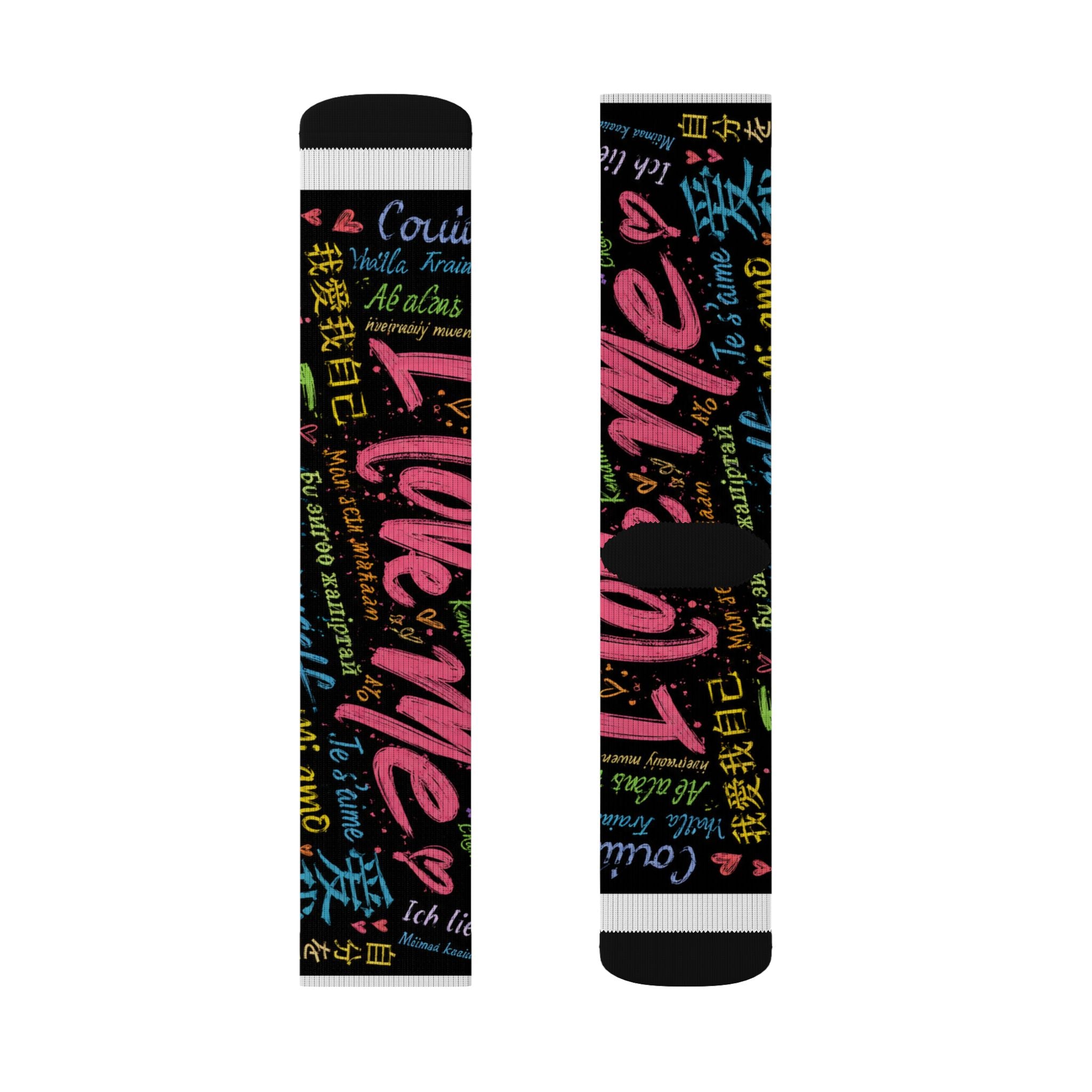 Sublimation Socks — Colorful "I Love Me" Graffiti Crew Socks