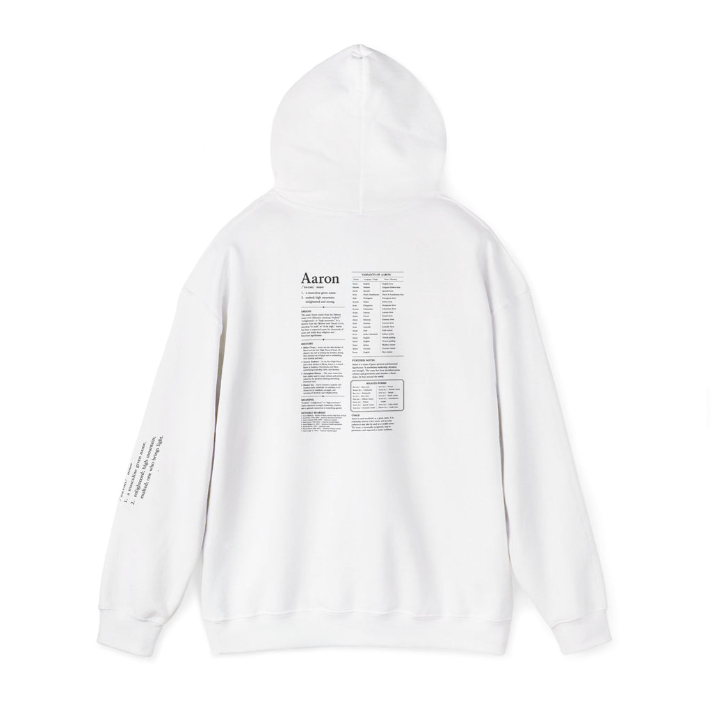 Aaron Personalised Name Hoodie | Minimalist Dictionary Style | Biblical Name Meaning | Hebrew Name Origin | Christian Gift | Custom Name Apparel