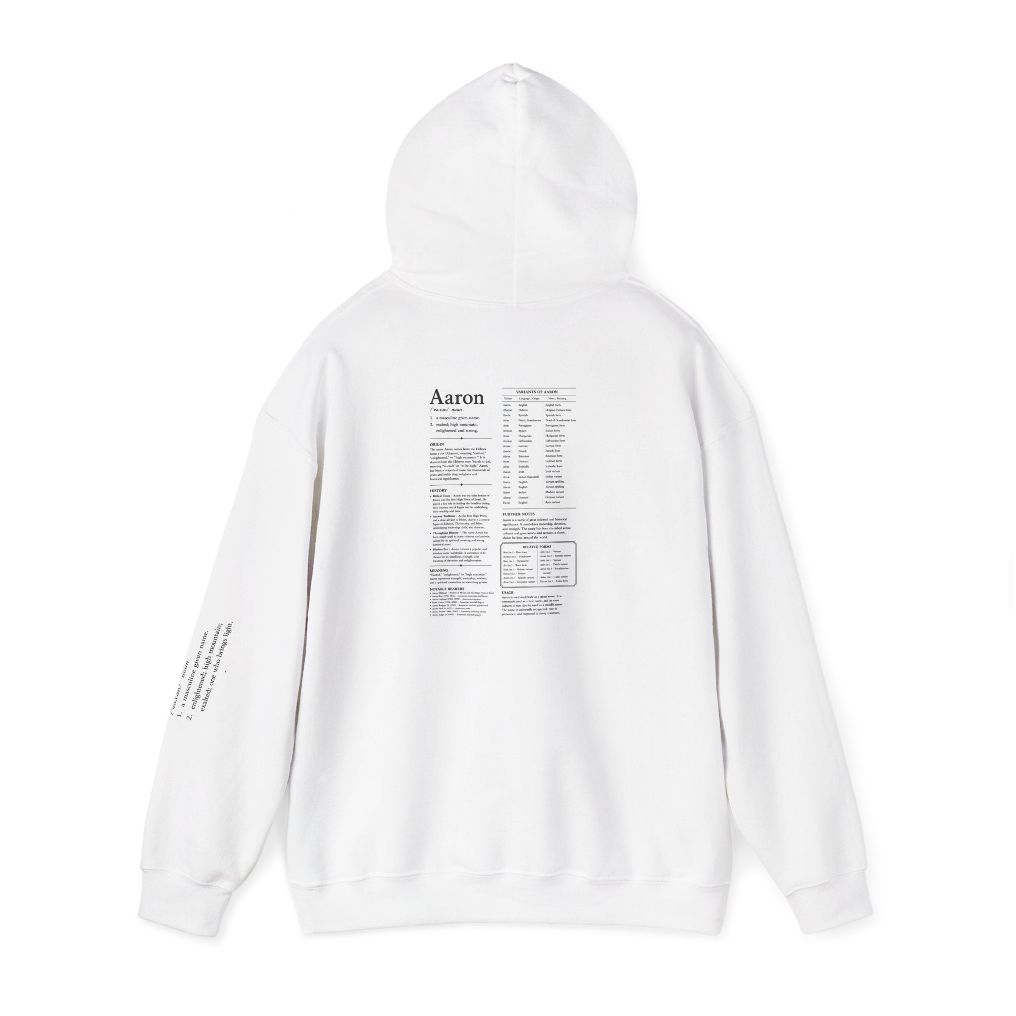 Aaron Personalised Name Hoodie | Minimalist Dictionary Style | Biblical Name Meaning | Hebrew Name Origin | Christian Gift | Custom Name Apparel