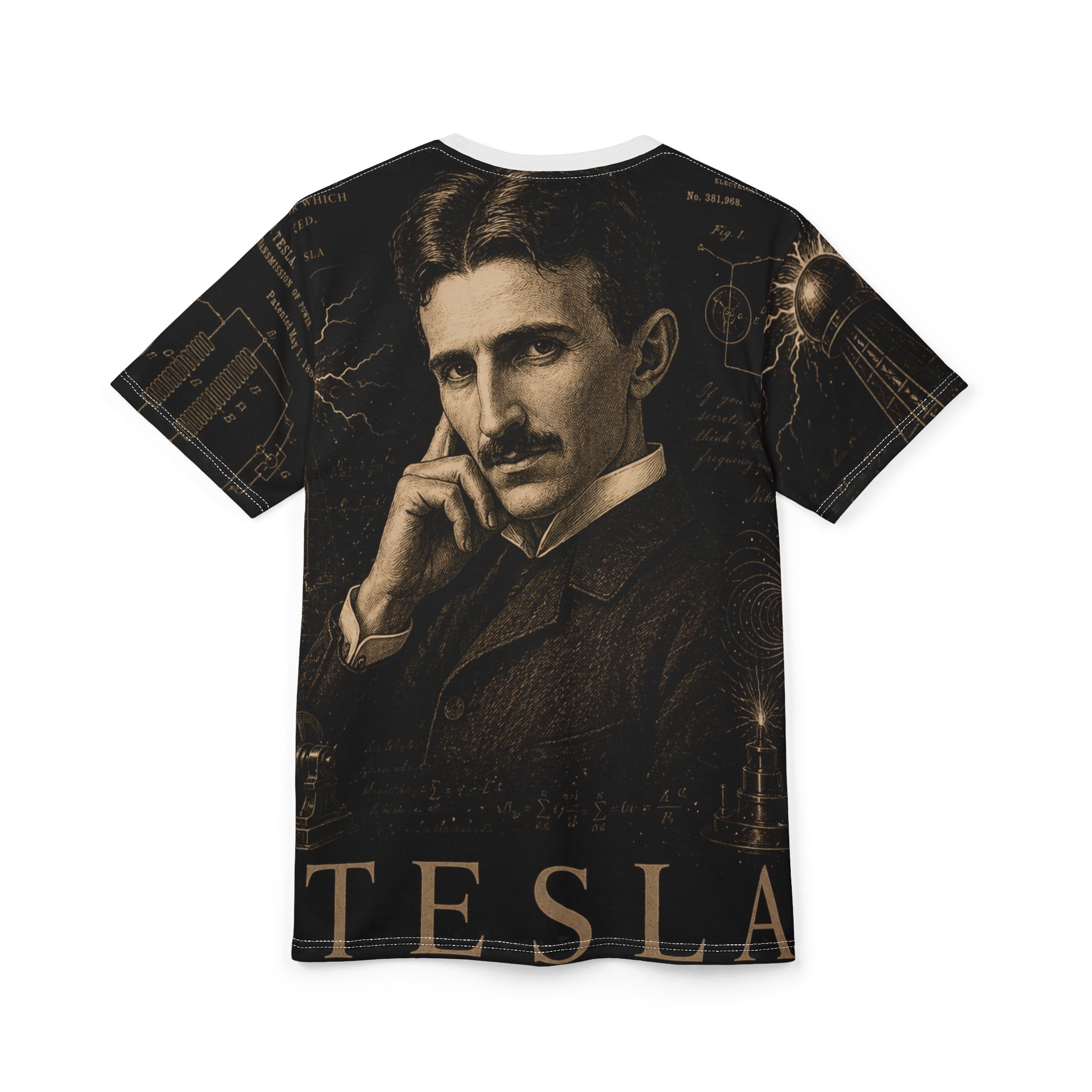 Tesla Portrait Tee — Vintage Nikola Tesla All-Over Print T-Shirt