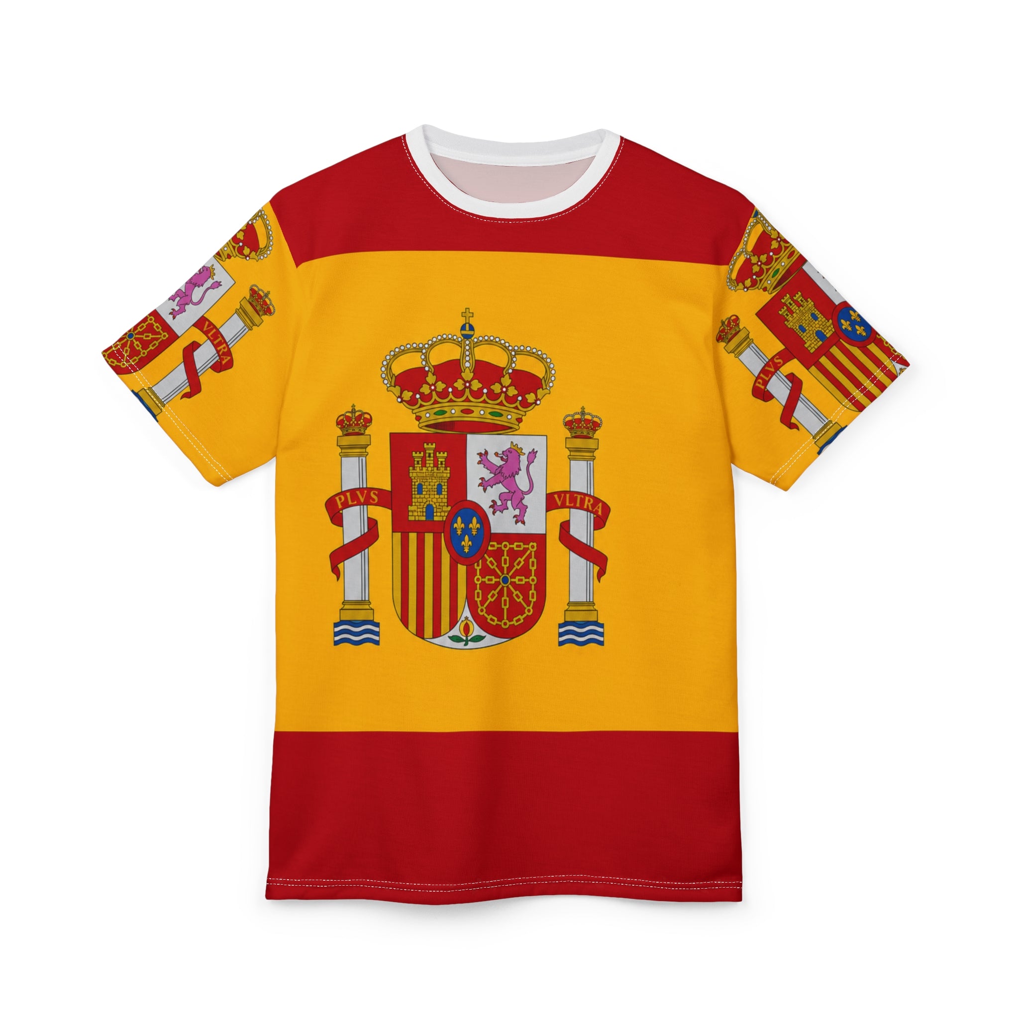 Spain Flag Crest Tee — Spanish Coat of Arms All-Over Print Shirt