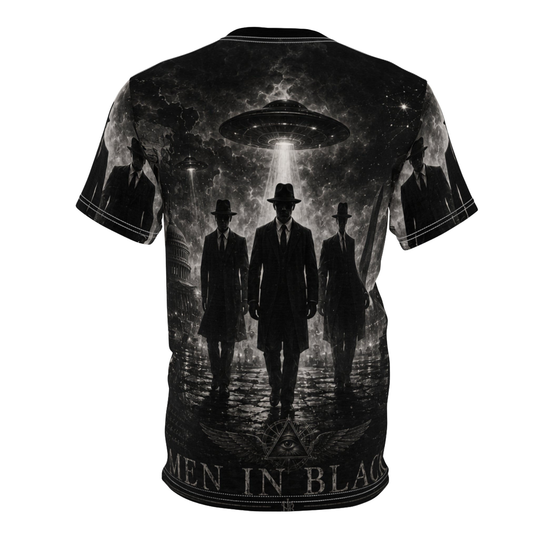 Men in Black Alien Squad All-Over Print Tee — Vintage Sci‑Fi UFO Graphic